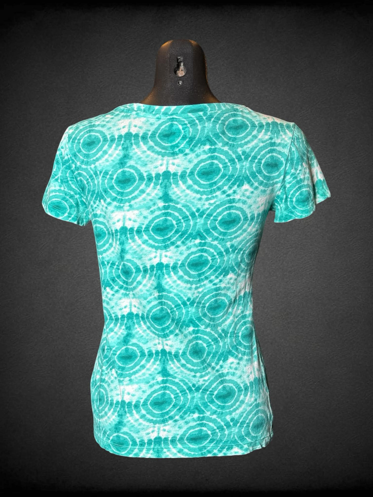 S Route 66 green & white t shirt with tie-dye circular pattern