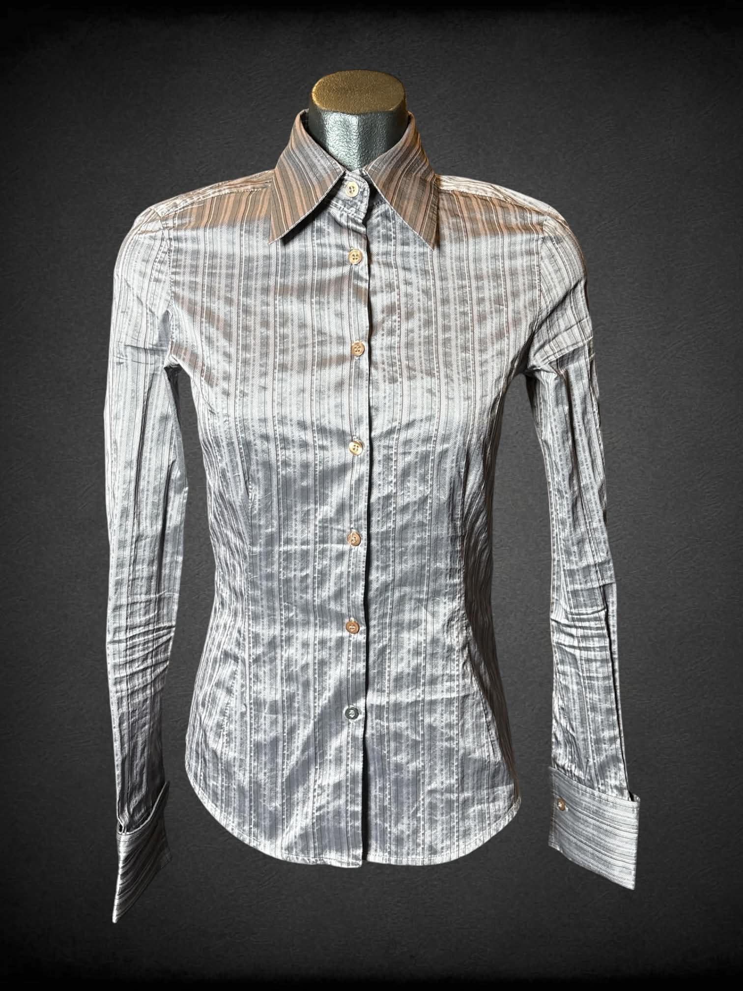 XS Zara vintage metallic purple button-up shirt with striped pattern