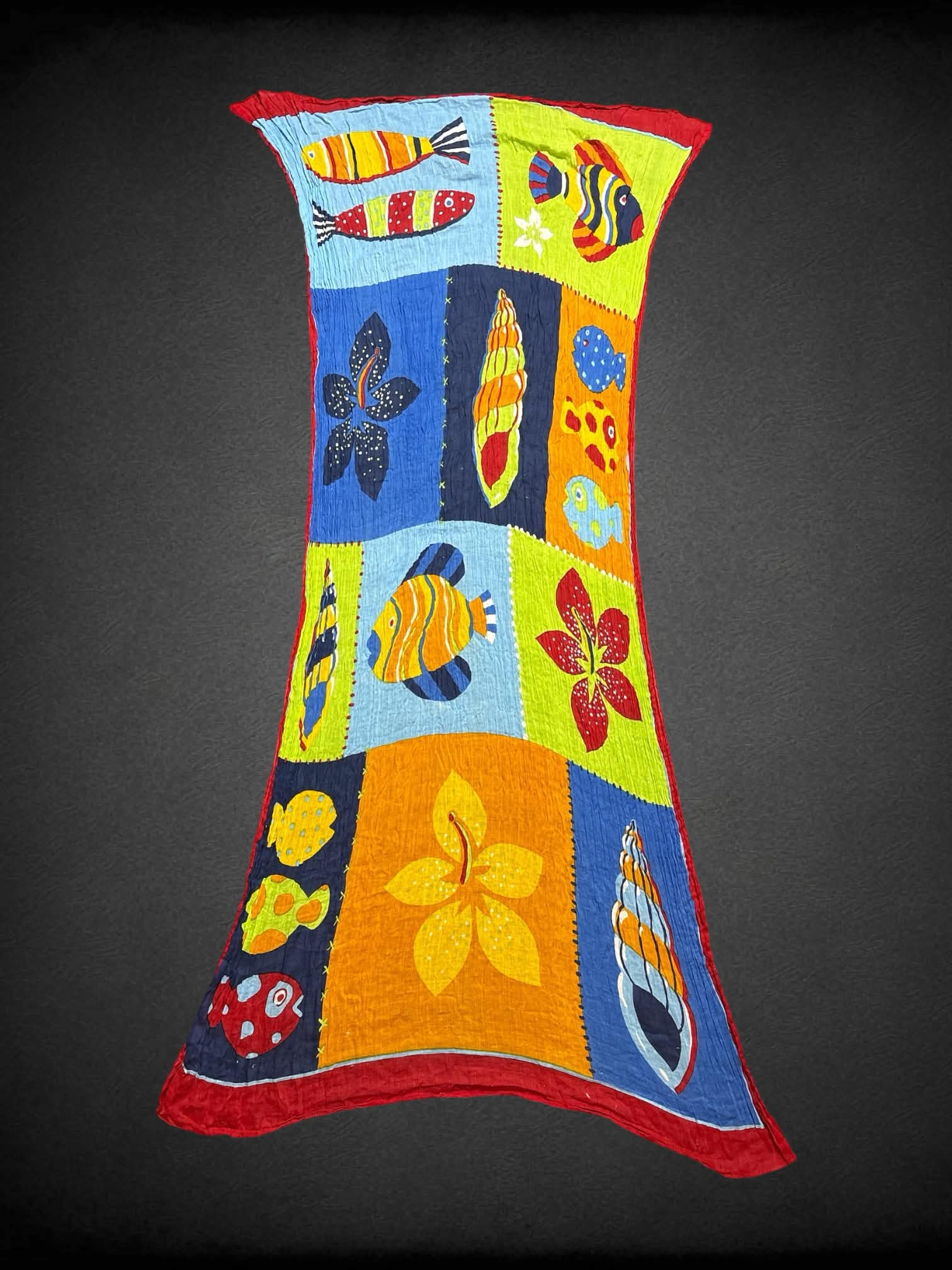 68 x 33 inch Ananas colorful scarf with “quilt-like” sea creature patch work