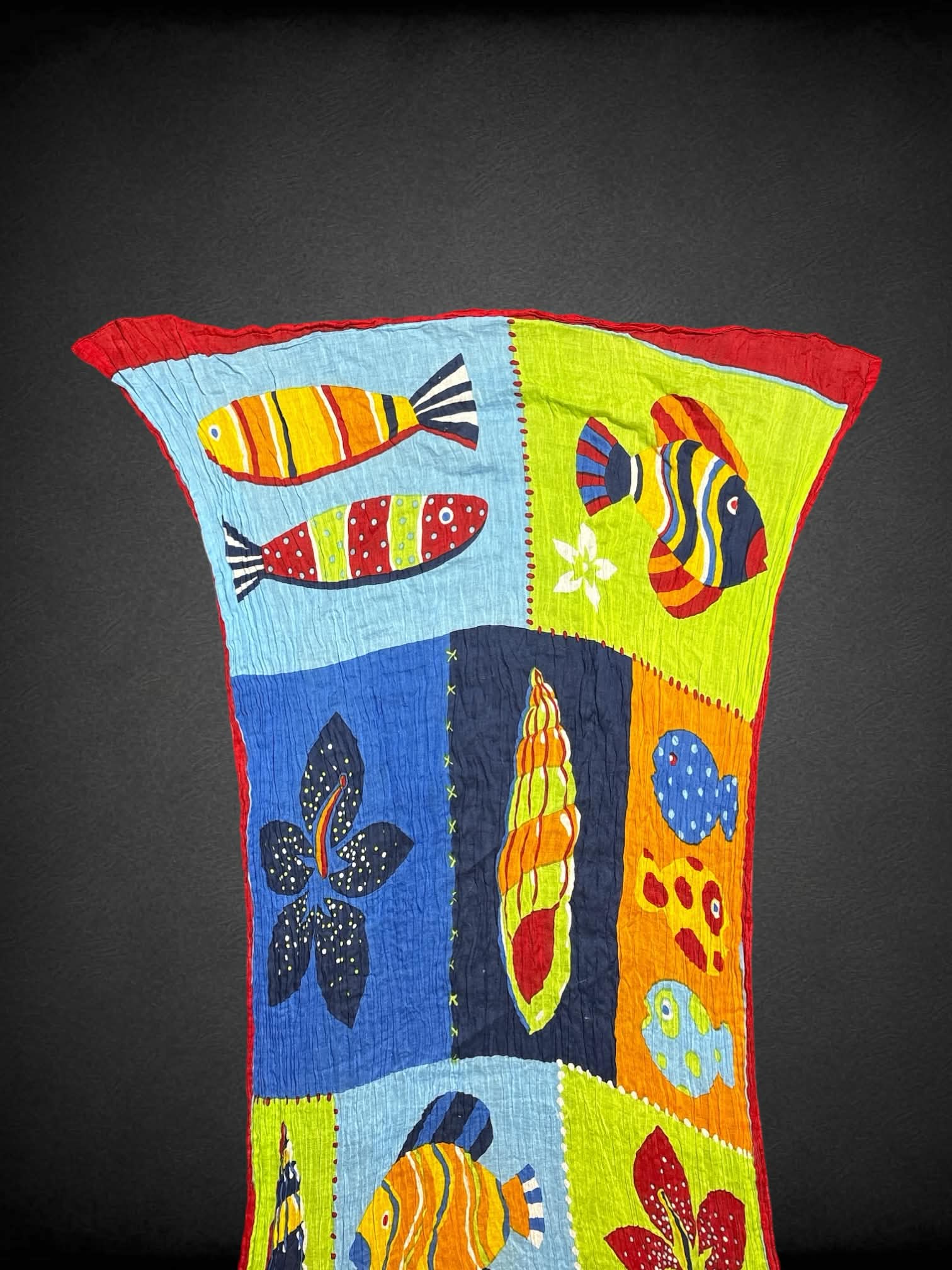 68 x 33 inch Ananas colorful scarf with “quilt-like” sea creature patch work