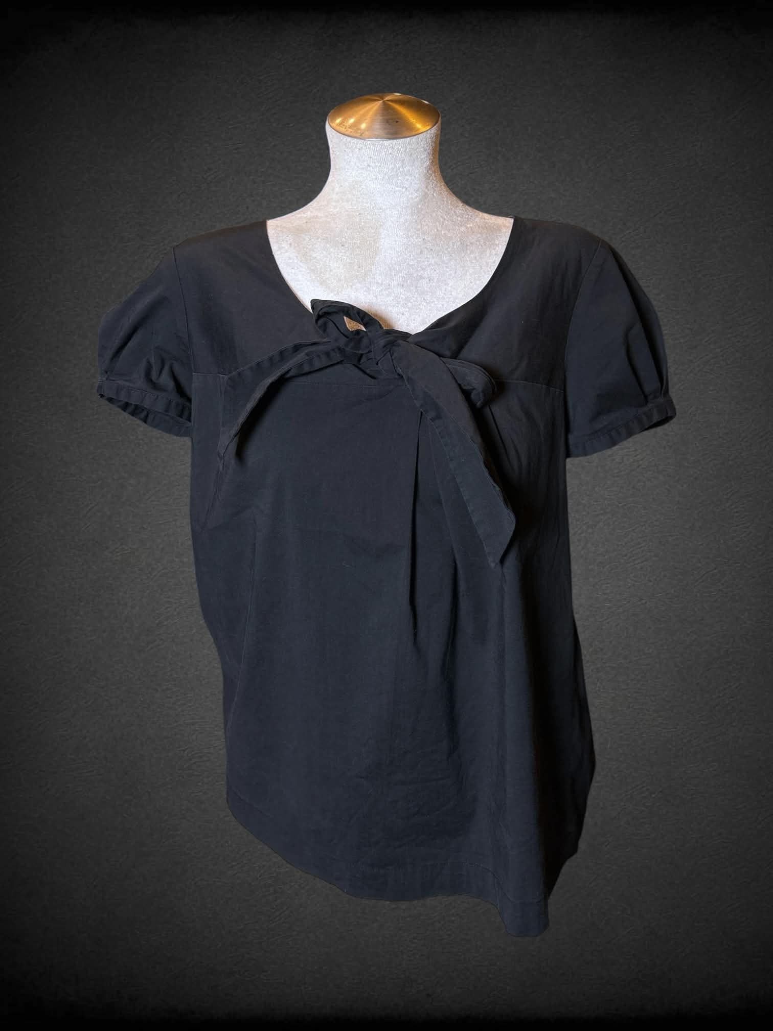 L Loft black blouse with decorative tie on front