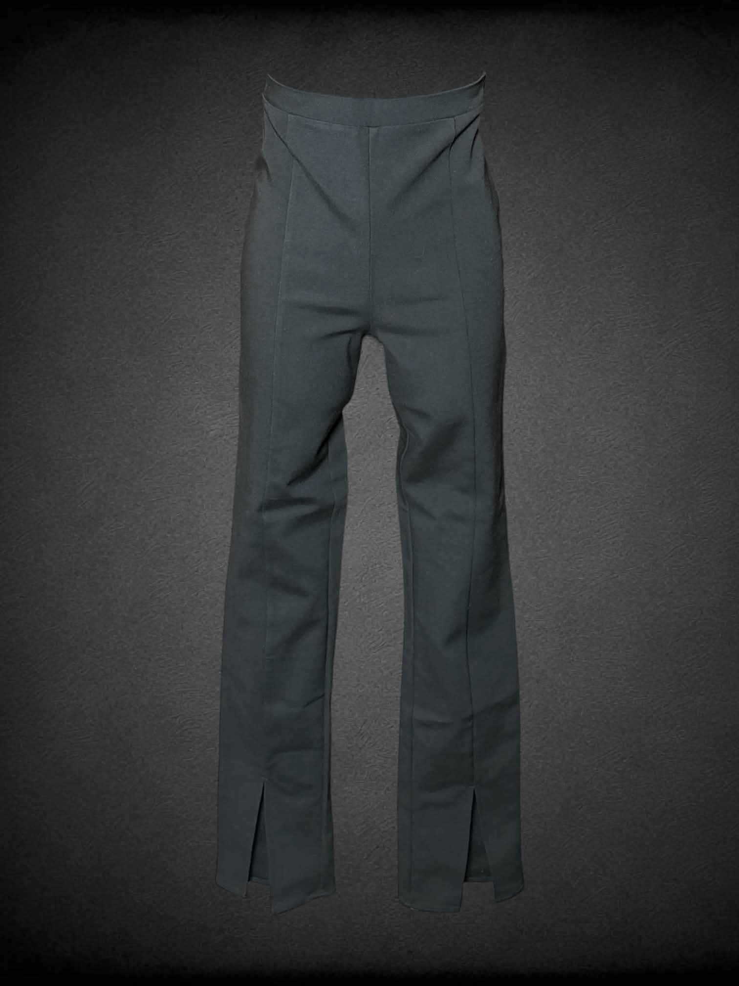 M Reformation NWT designer black high-waisted stretch pants with slit on legs, and zipper on side