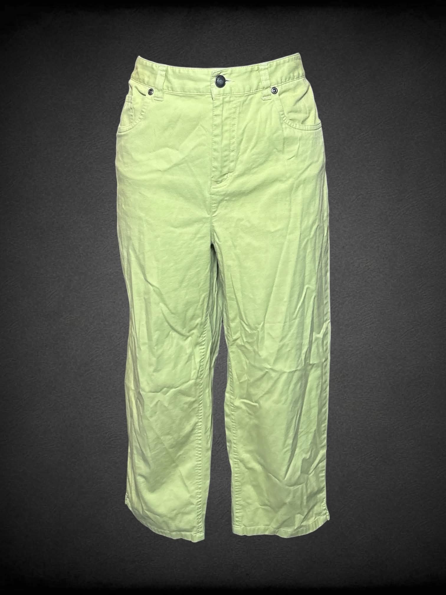 M Talbots lime green mid-rise pants with decorative stitching on back pockets