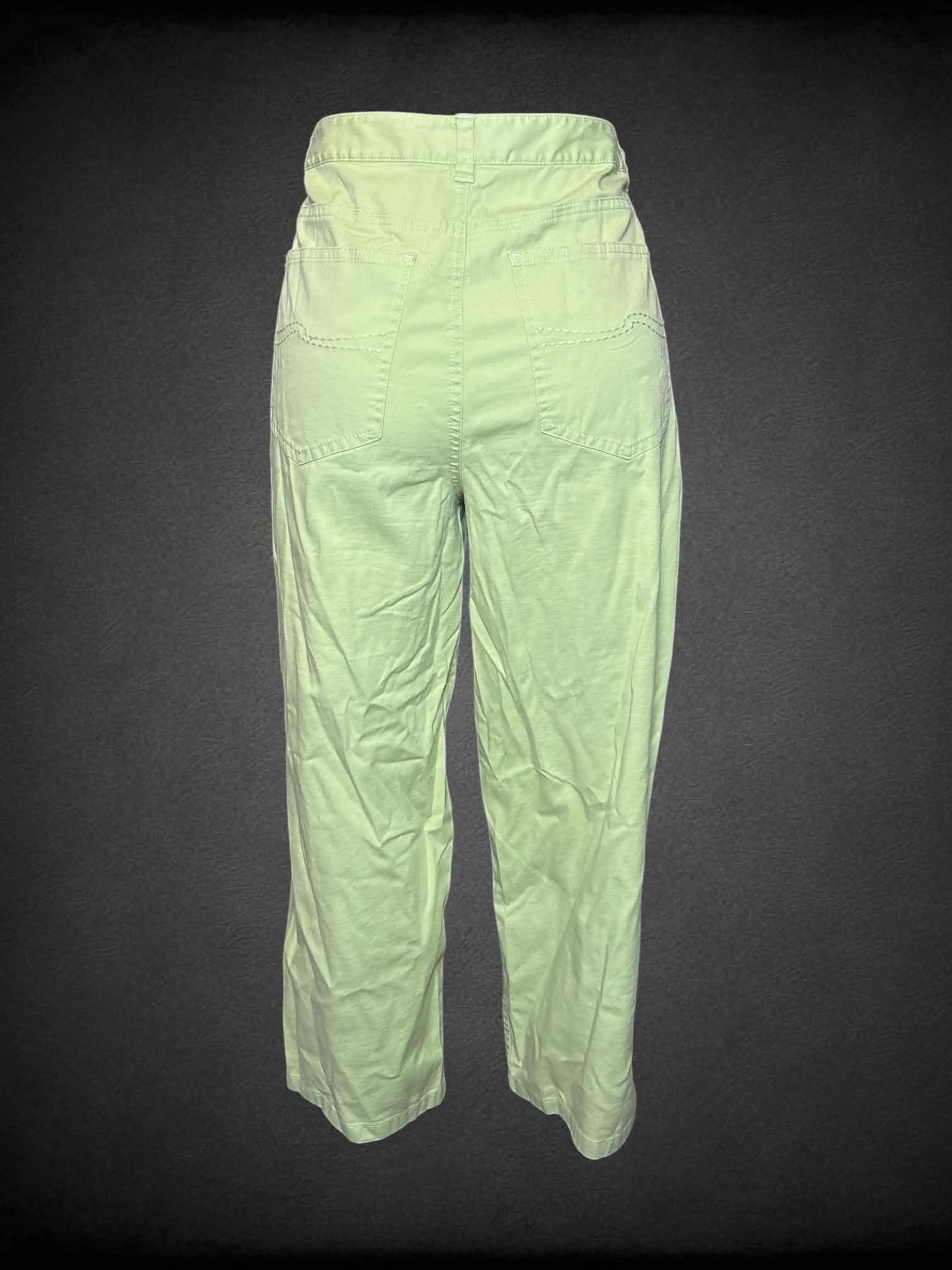 M Talbots lime green mid-rise pants with decorative stitching on back pockets