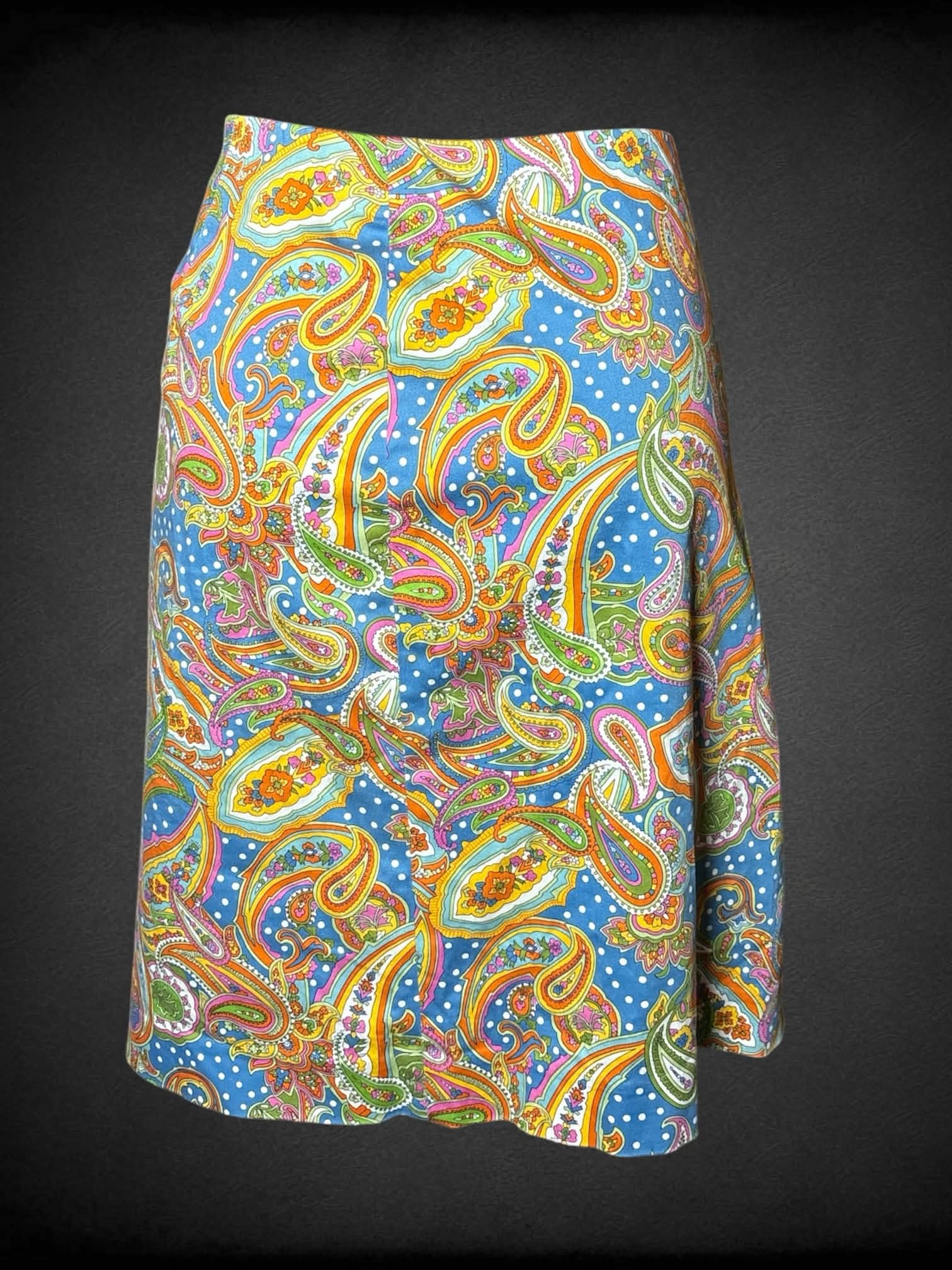 M Jones New York blue pencil skirt with colorful paisley pattern, and zipper on side