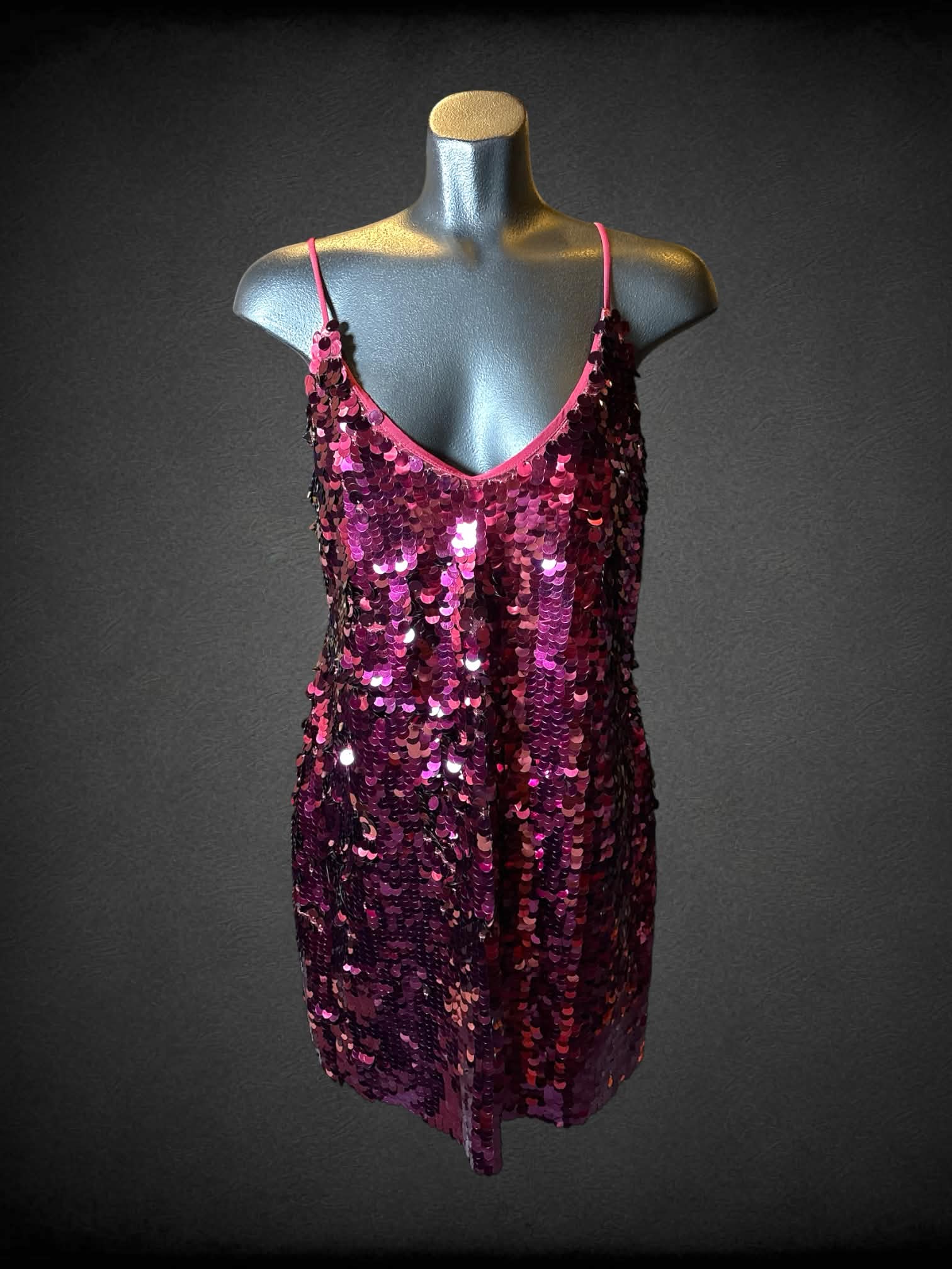 M Intimately maroon sequined short dress with tie straps on back