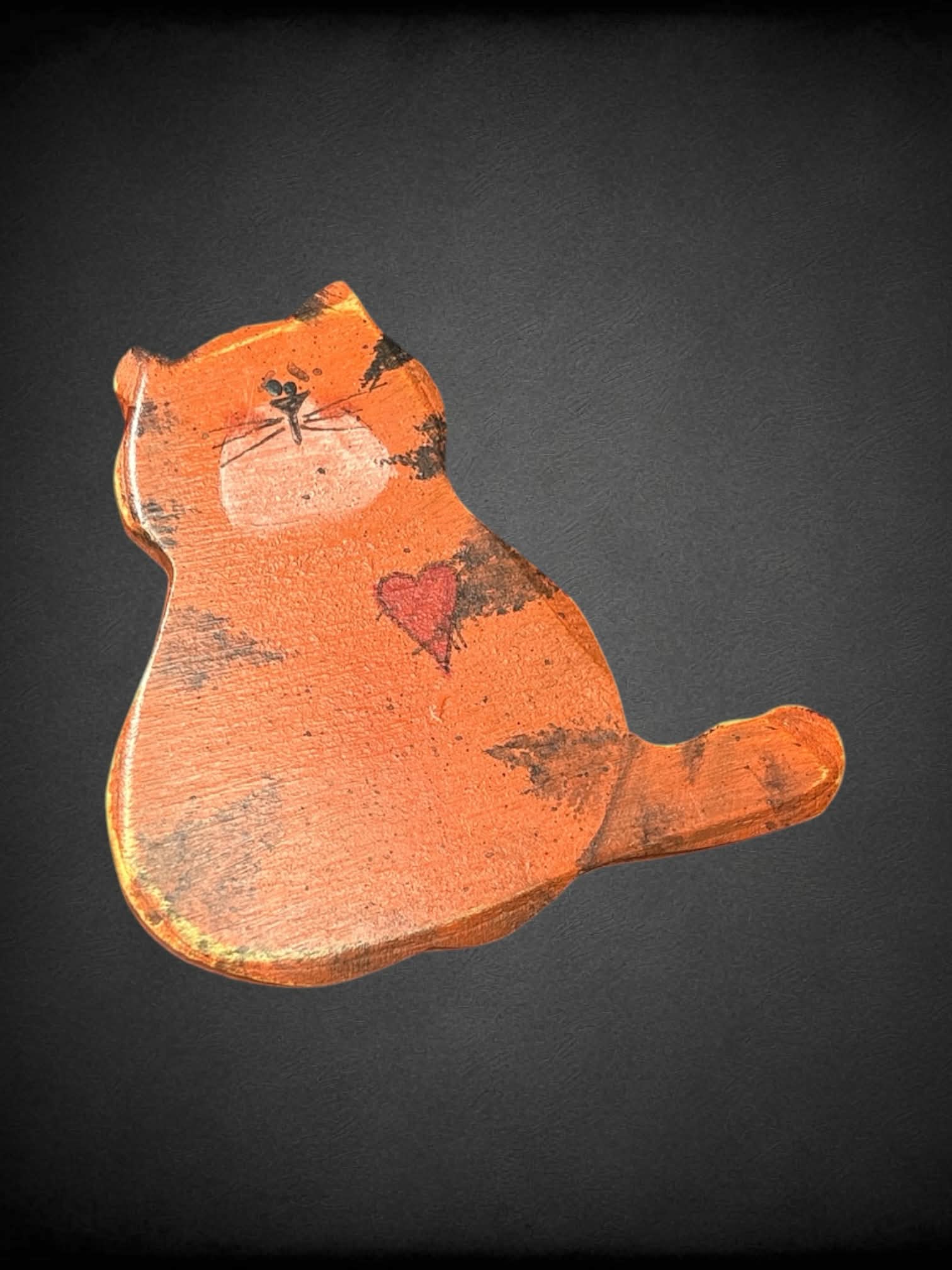 Orange wooden cat broach