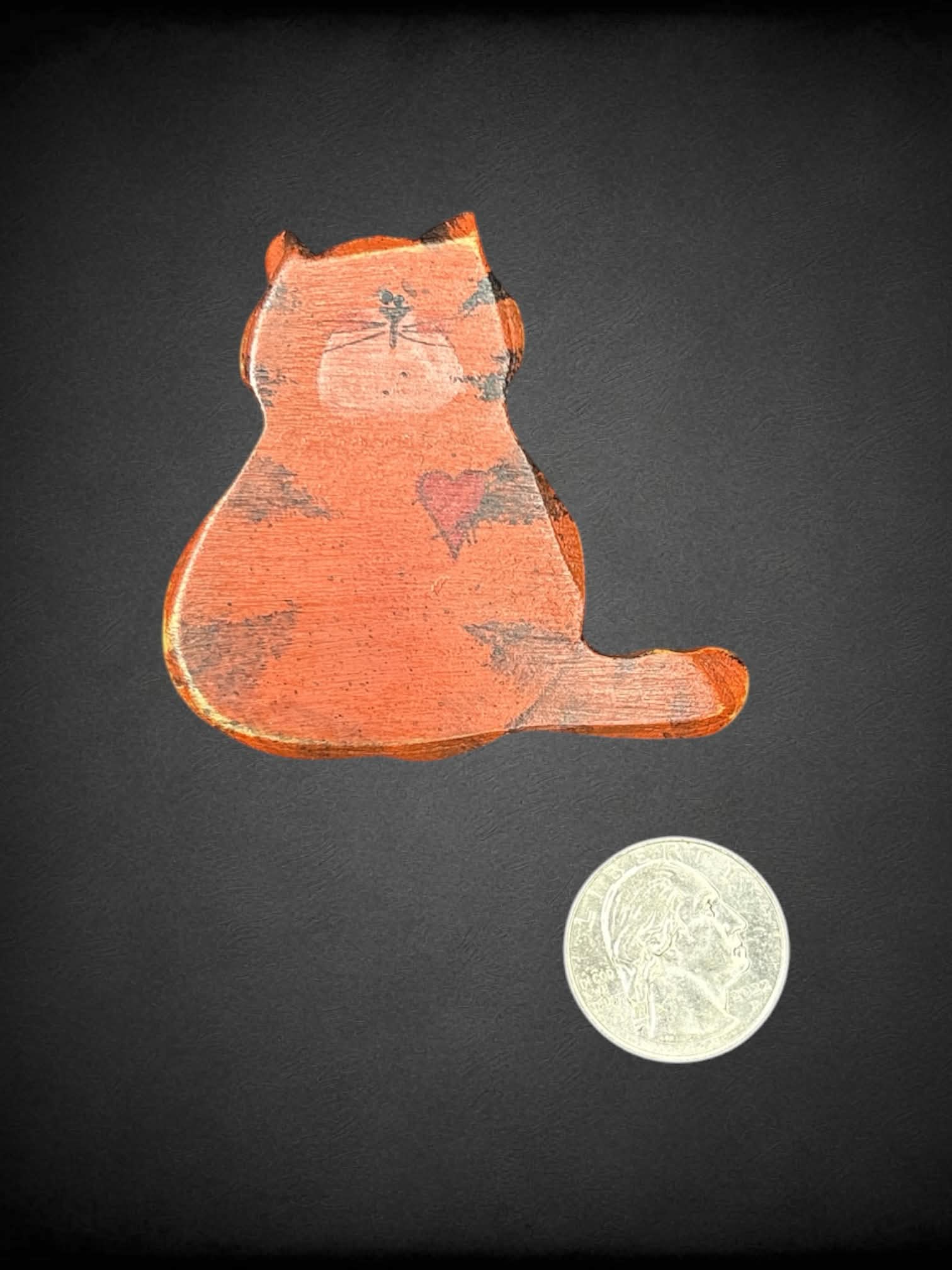 Orange wooden cat broach