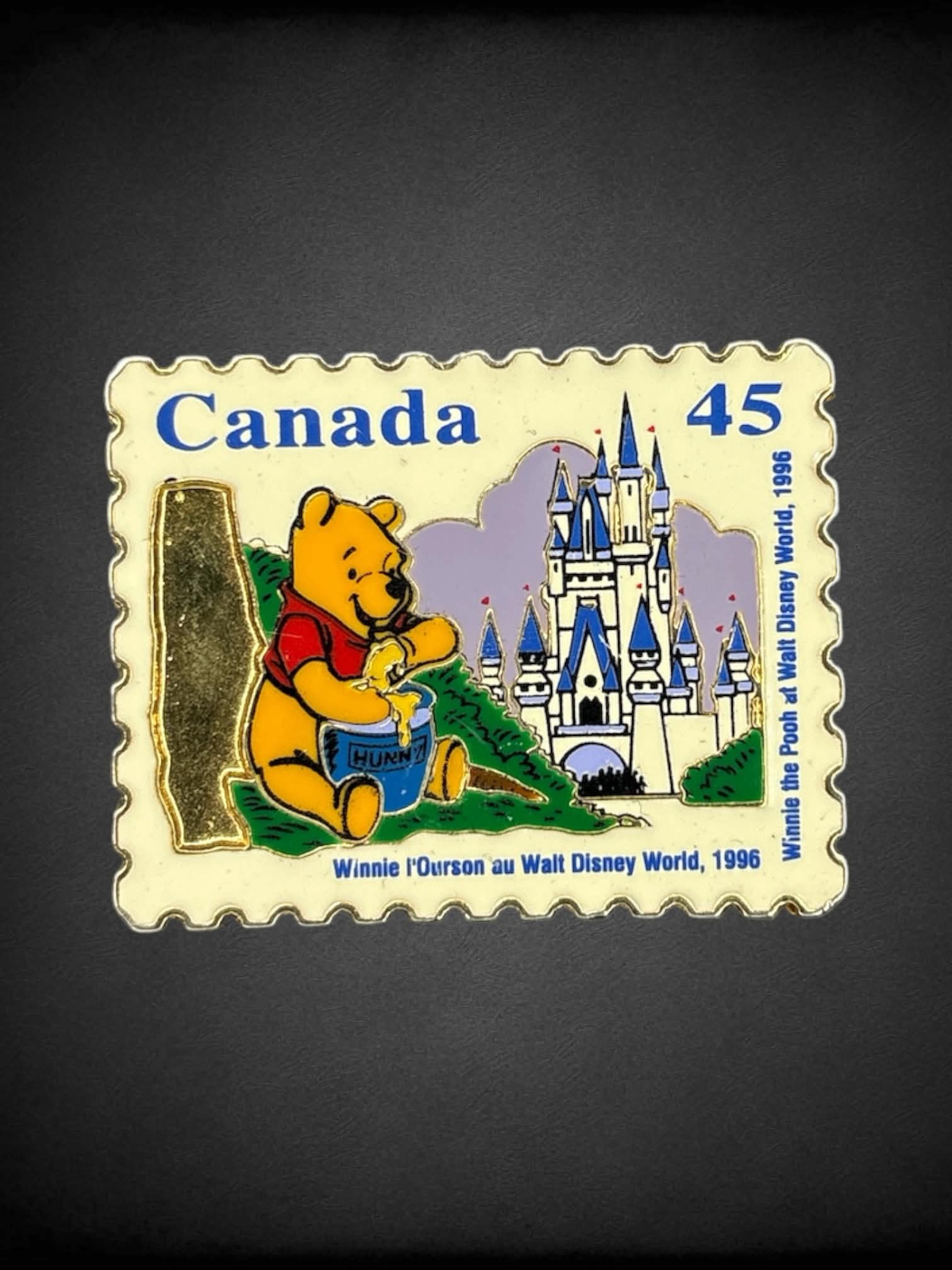Gold Disney vintage “Winnie The Pooh” Canadian stamp enamel pin