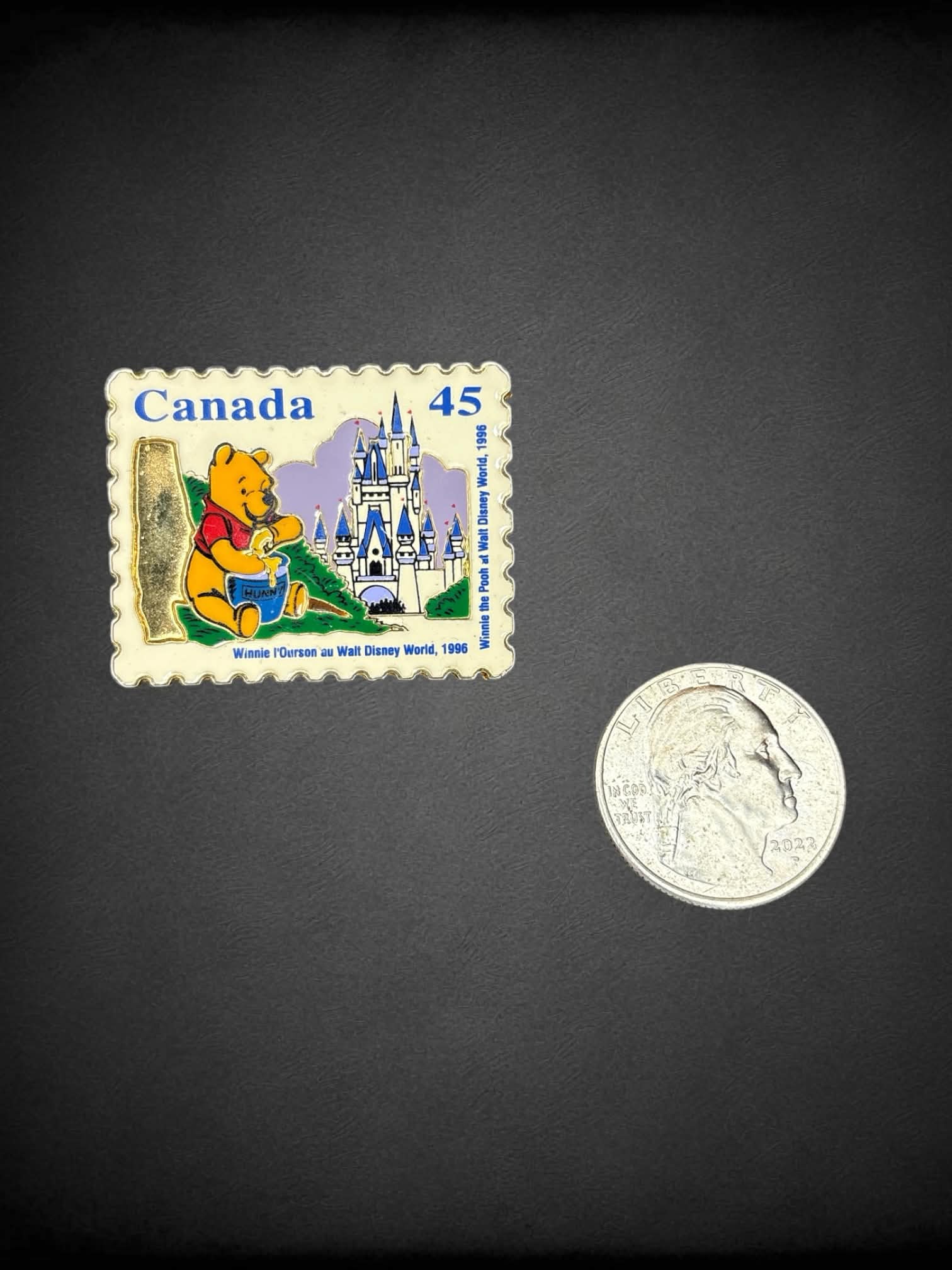 Gold Disney vintage “Winnie The Pooh” Canadian stamp enamel pin