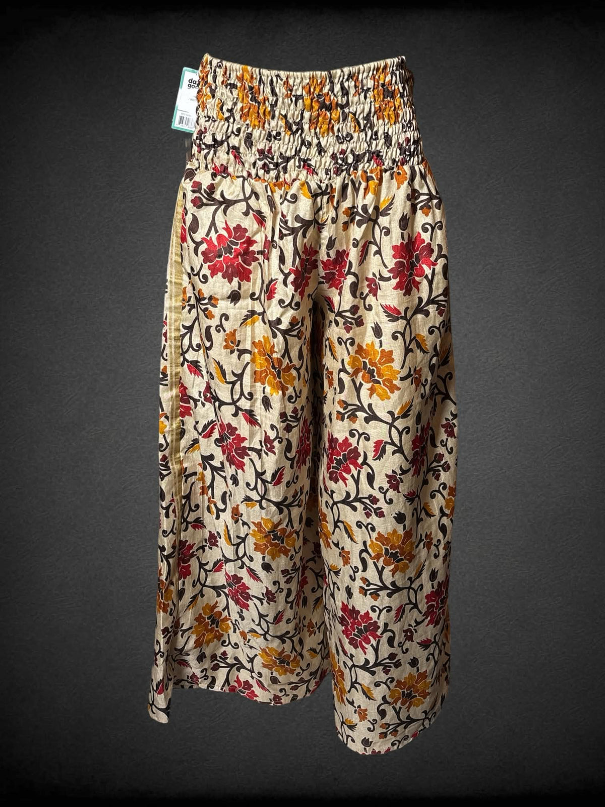 L Darn Good NWT tan high-waisted pants with floral design