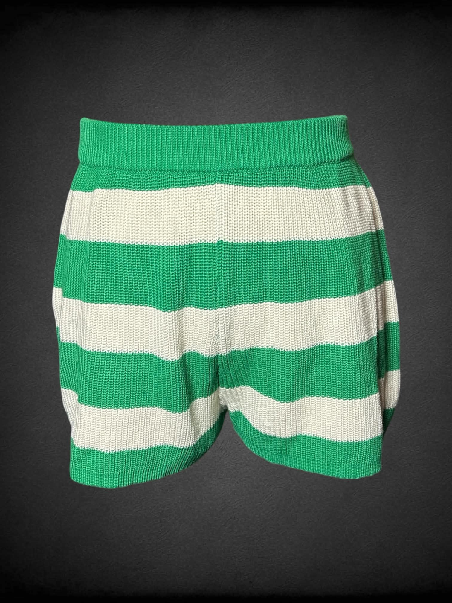 XL Green & white striped knit shorts with stretch waist