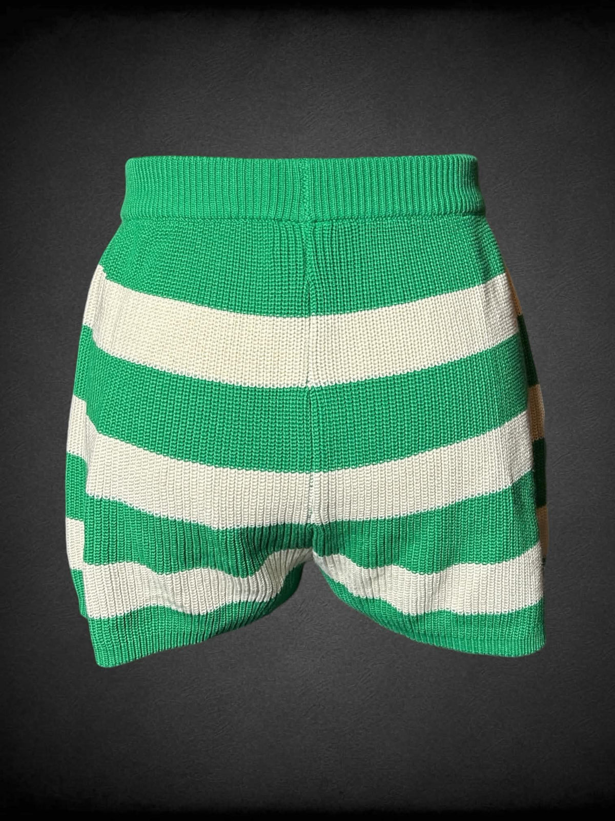 XL Green & white striped knit shorts with stretch waist