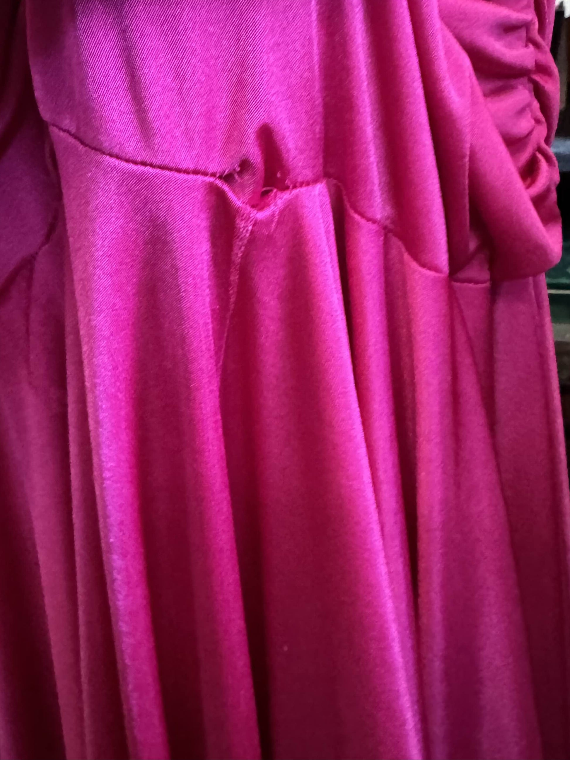 1X David Rose vintage hot pink long sleeve ruched dress with shoulder pads