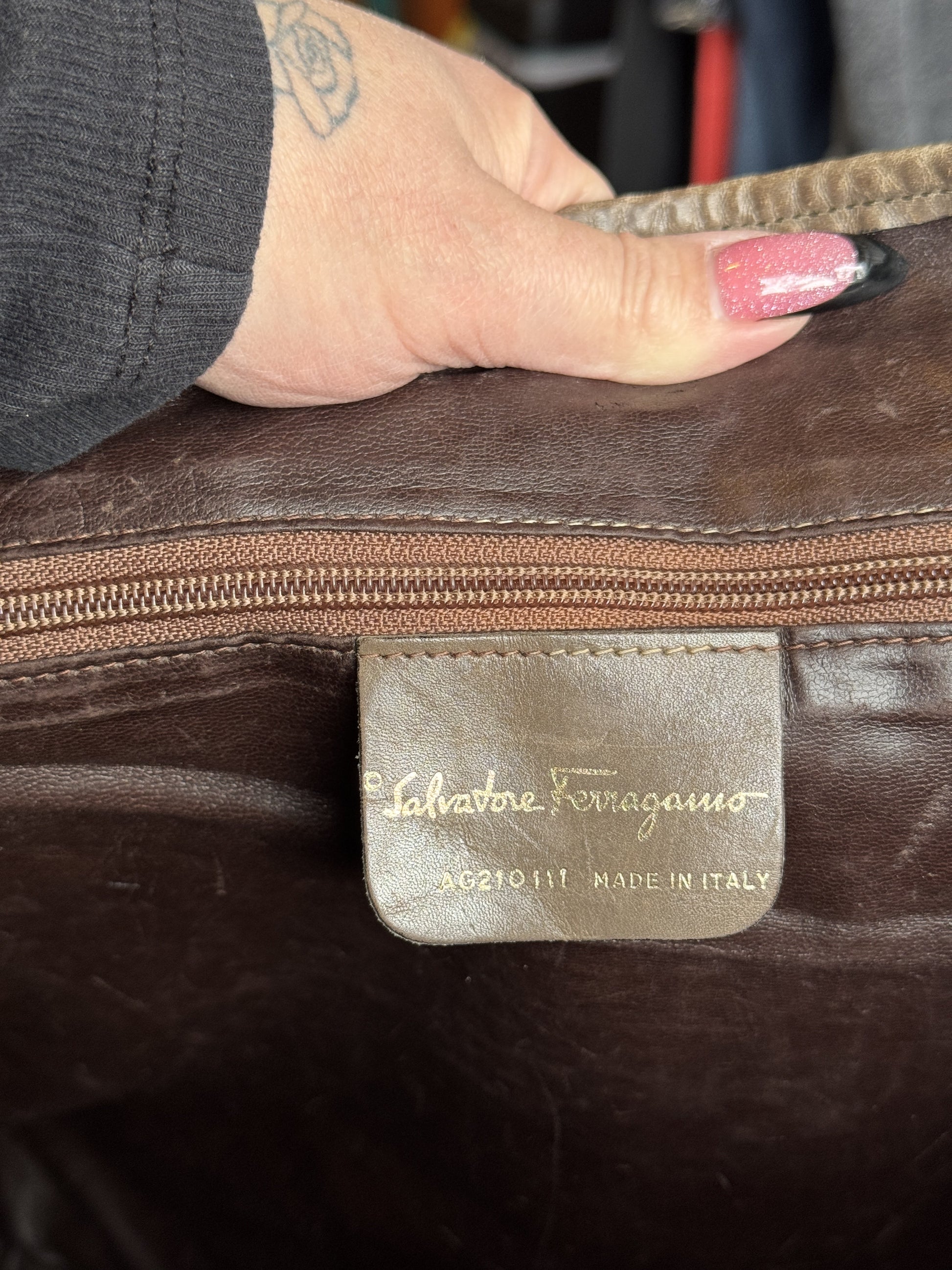 Vintage Salvatore Ferragamo logo embossed leather tote, made in Italy (1998–2003)