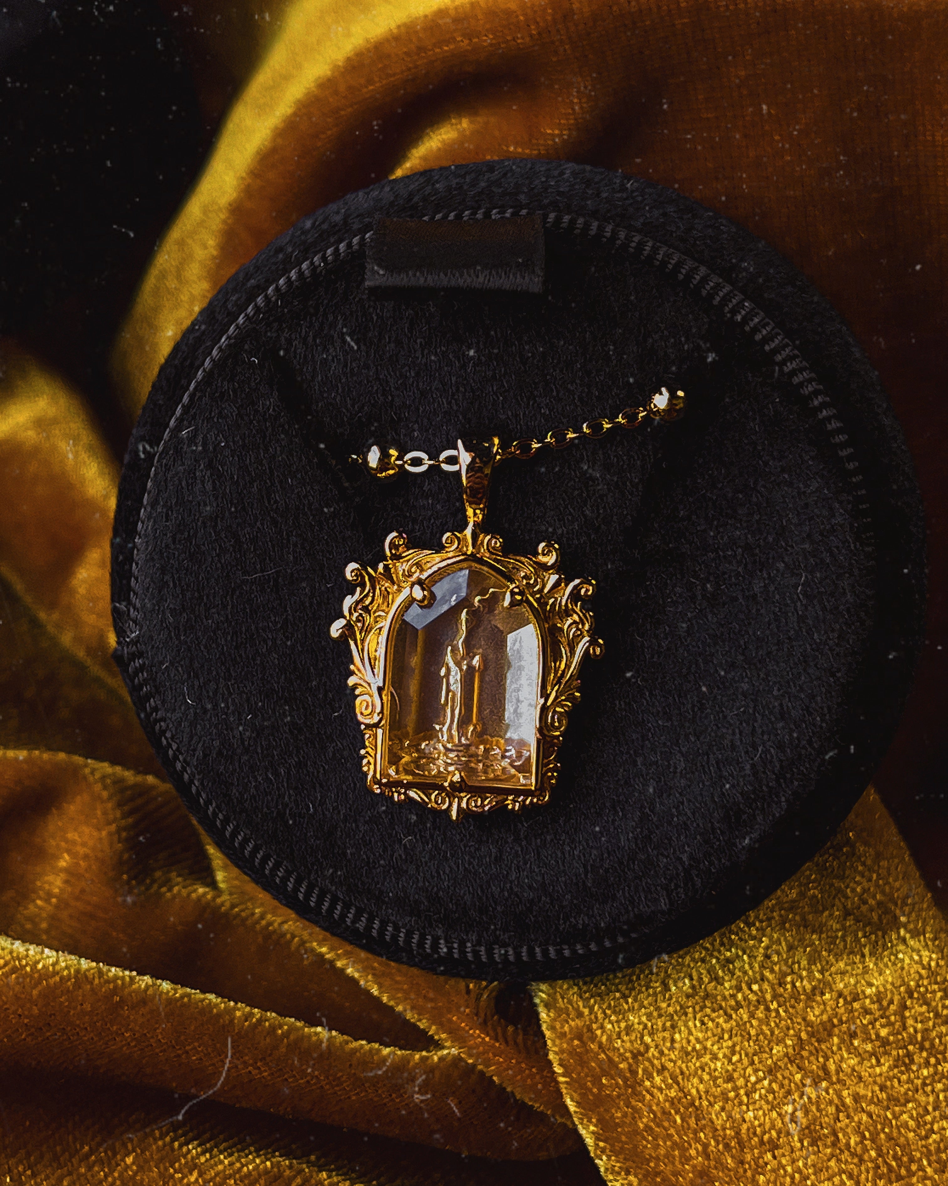 The GOLD Glass Casket "Mourning Candle" Necklace