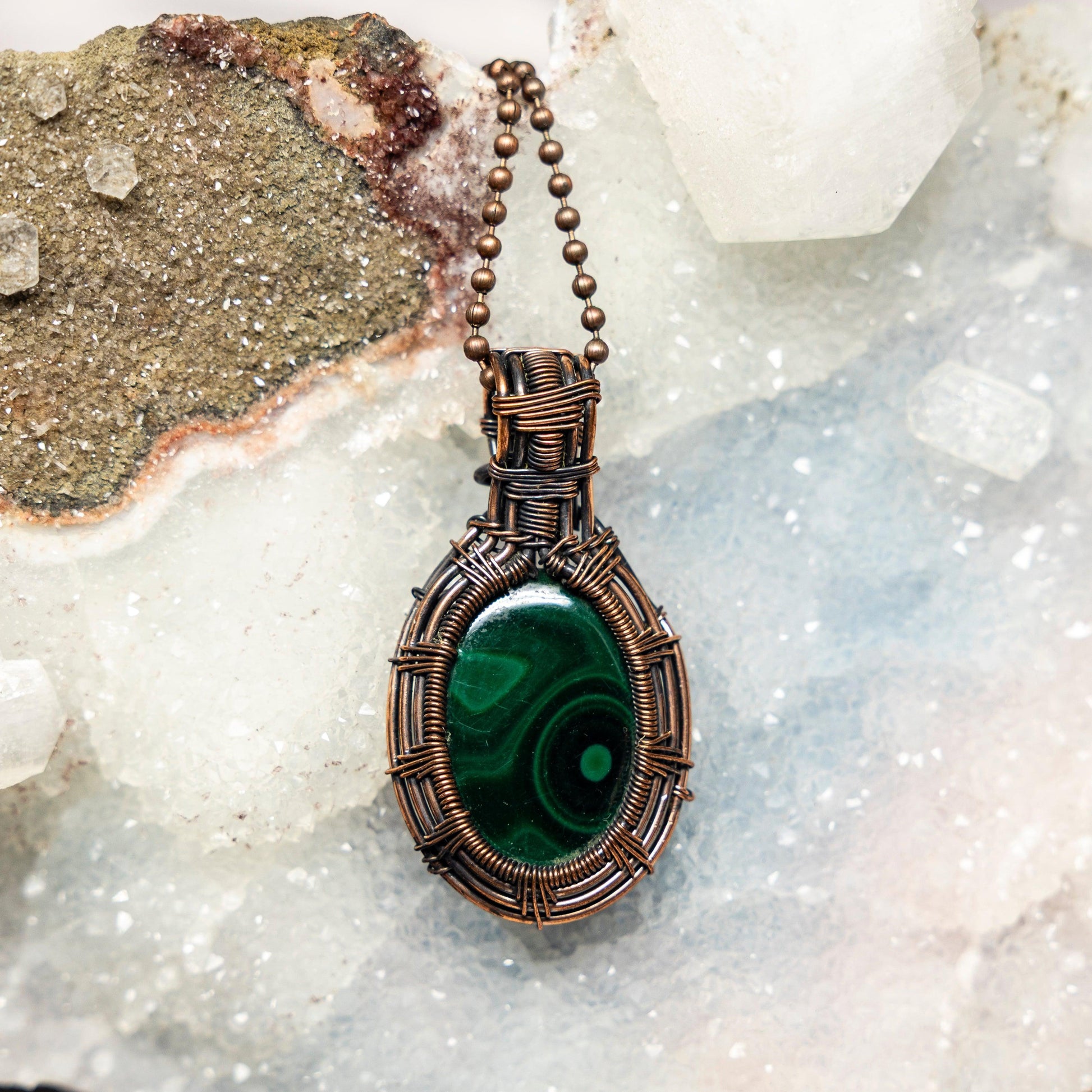 Malachite Wire Wrap Crystal Pendant