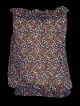 Load image into Gallery viewer, L Blue, orange, &amp; green sheer sleeveless top w/ ruffle details, &amp; ruched waist
