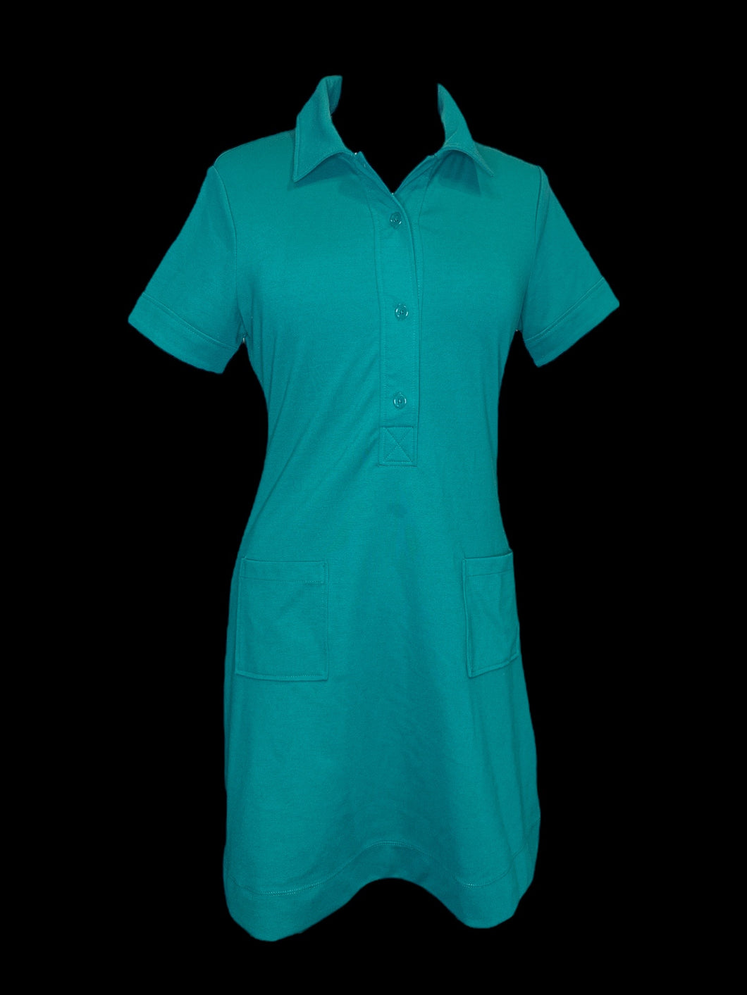 M Green 3/4 button down short sleeved polo style dress w/ faux cuffed sleeves, & pockets