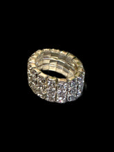 Load image into Gallery viewer, 5.5 Silver like three row elastic ring w/ white stones

