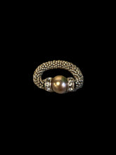 Load image into Gallery viewer, 7 silver like beaded elastic ring with pearlecent bead &amp; jeweled beads
