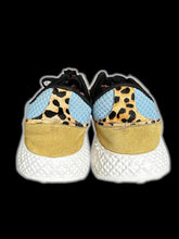 Load image into Gallery viewer, 11W/9M Pastel multicolor woven sneakers w/ animal print calf hair &amp; panels, white soles, &amp; black laces
