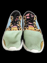 Load image into Gallery viewer, 11W/9M Pastel multicolor woven sneakers w/ animal print calf hair &amp; panels, white soles, &amp; black laces
