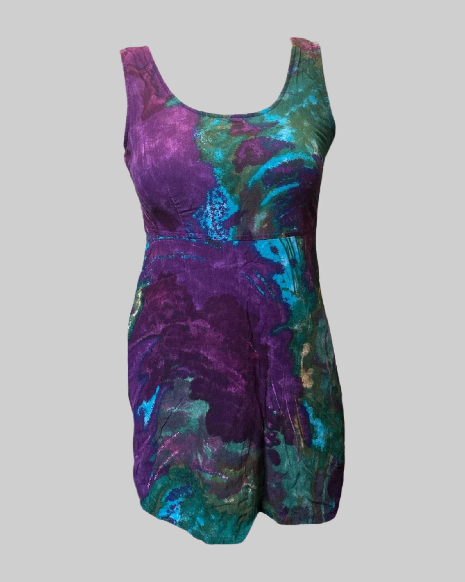 S vintage purple, blue, green sleeveless short dress