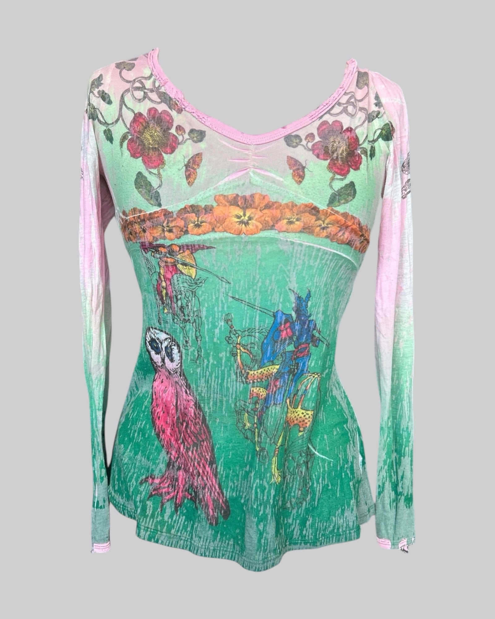 S multi pattern sheer long sleeve top