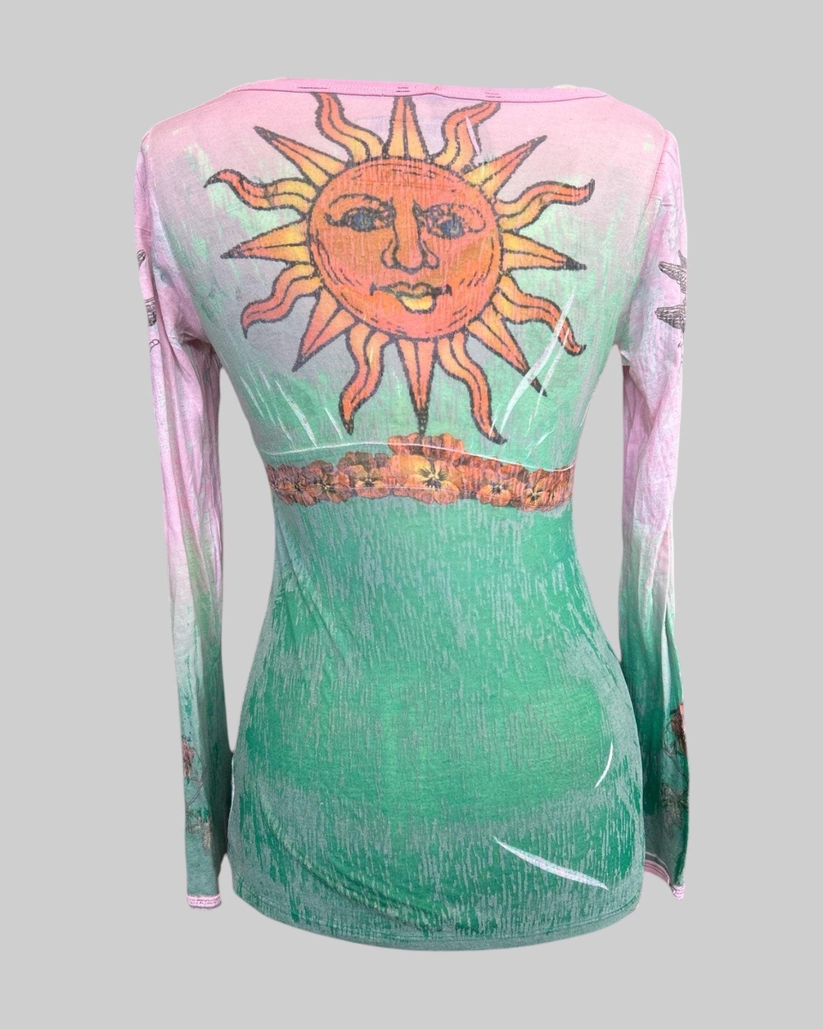 S multi pattern sheer long sleeve top