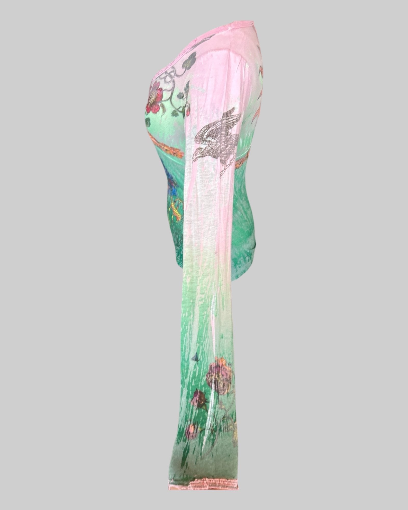 S multi pattern sheer long sleeve top