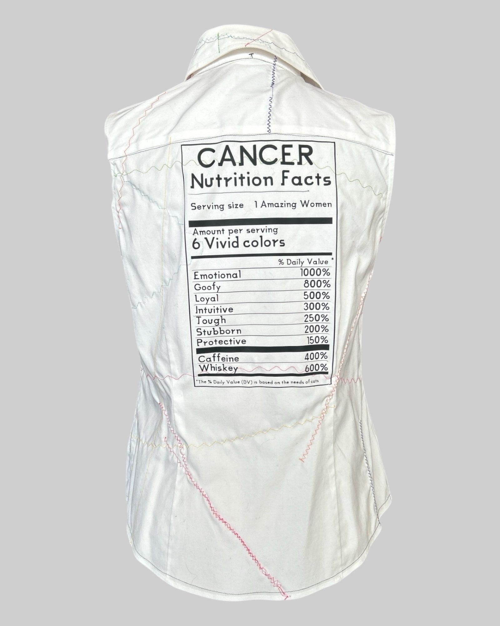 M white sleeveless button up with cancer zodiac sign theme