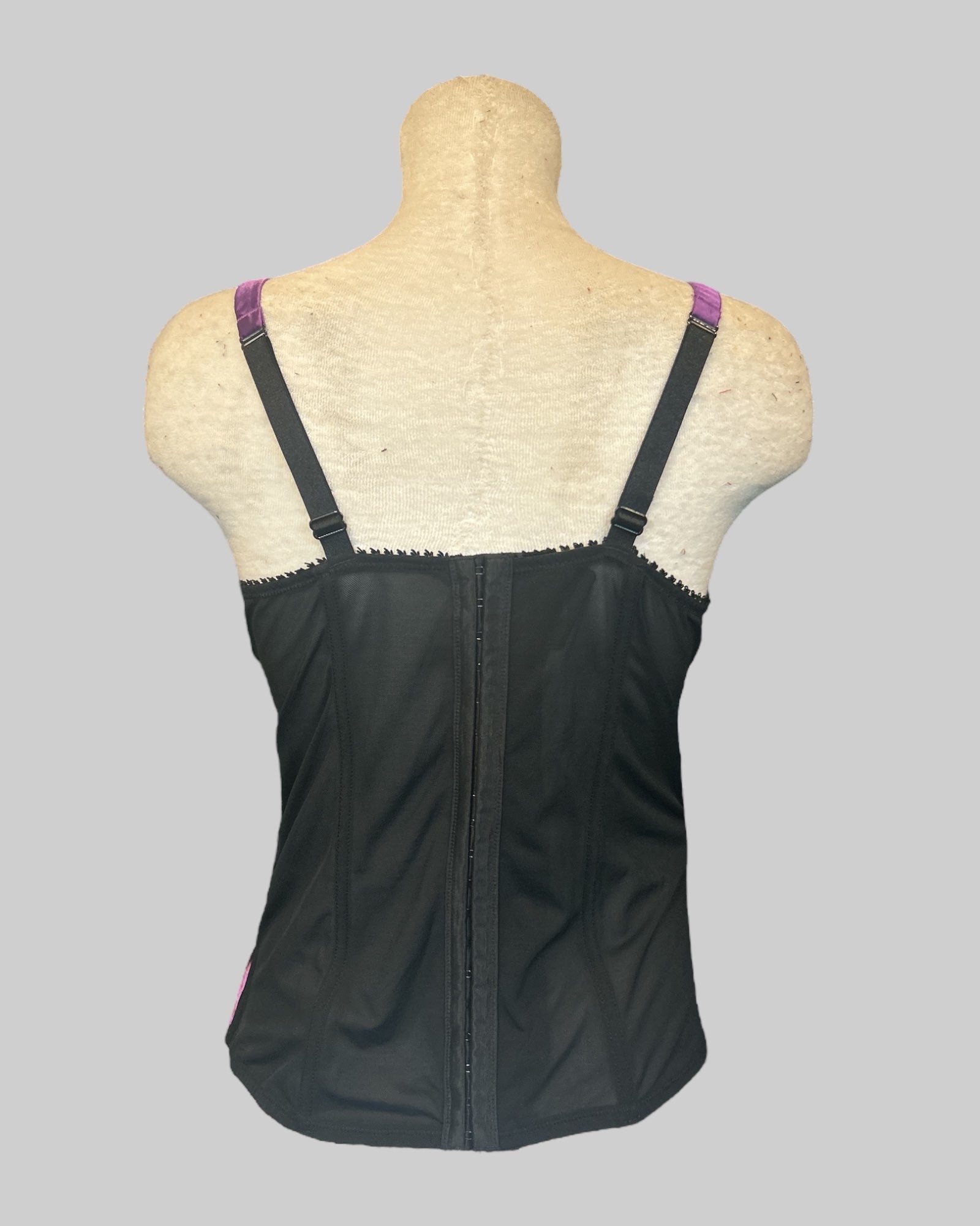 XL black and purple lingerie corset top with lace and clasps in back