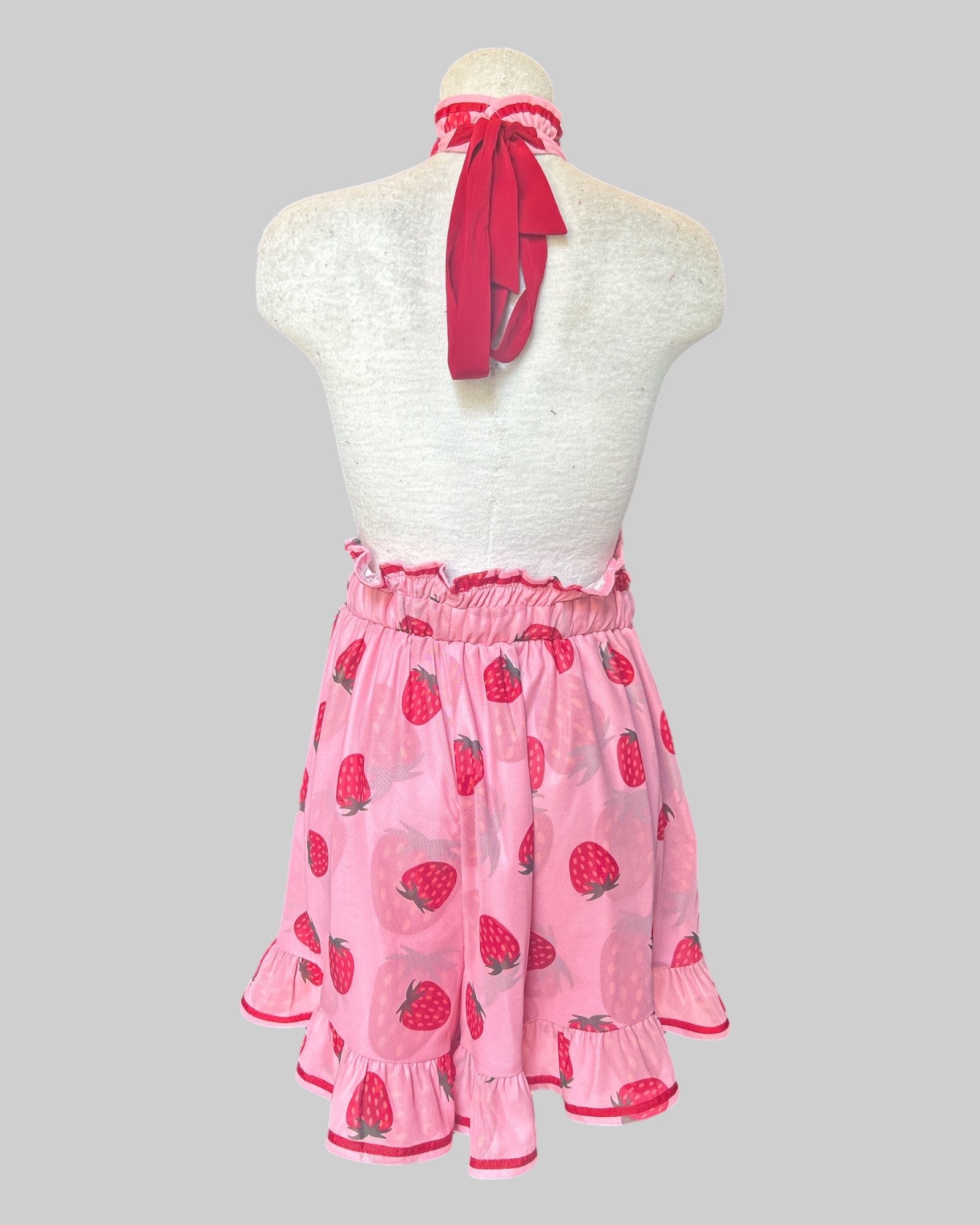 XL Mochipan brand pink strawberry and halter top romper with mesh