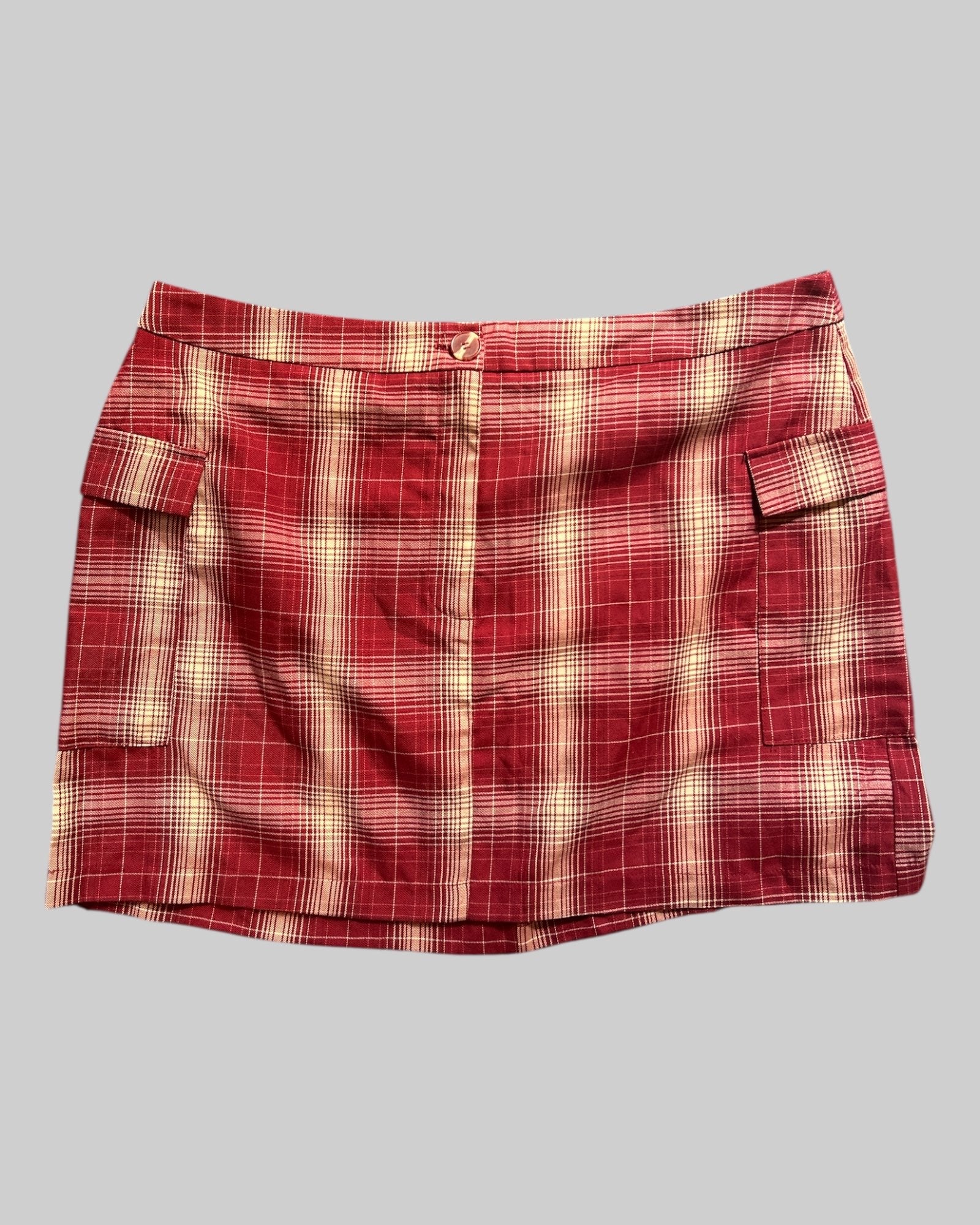 OX red white pink plaid short skirt with pockets and zipper