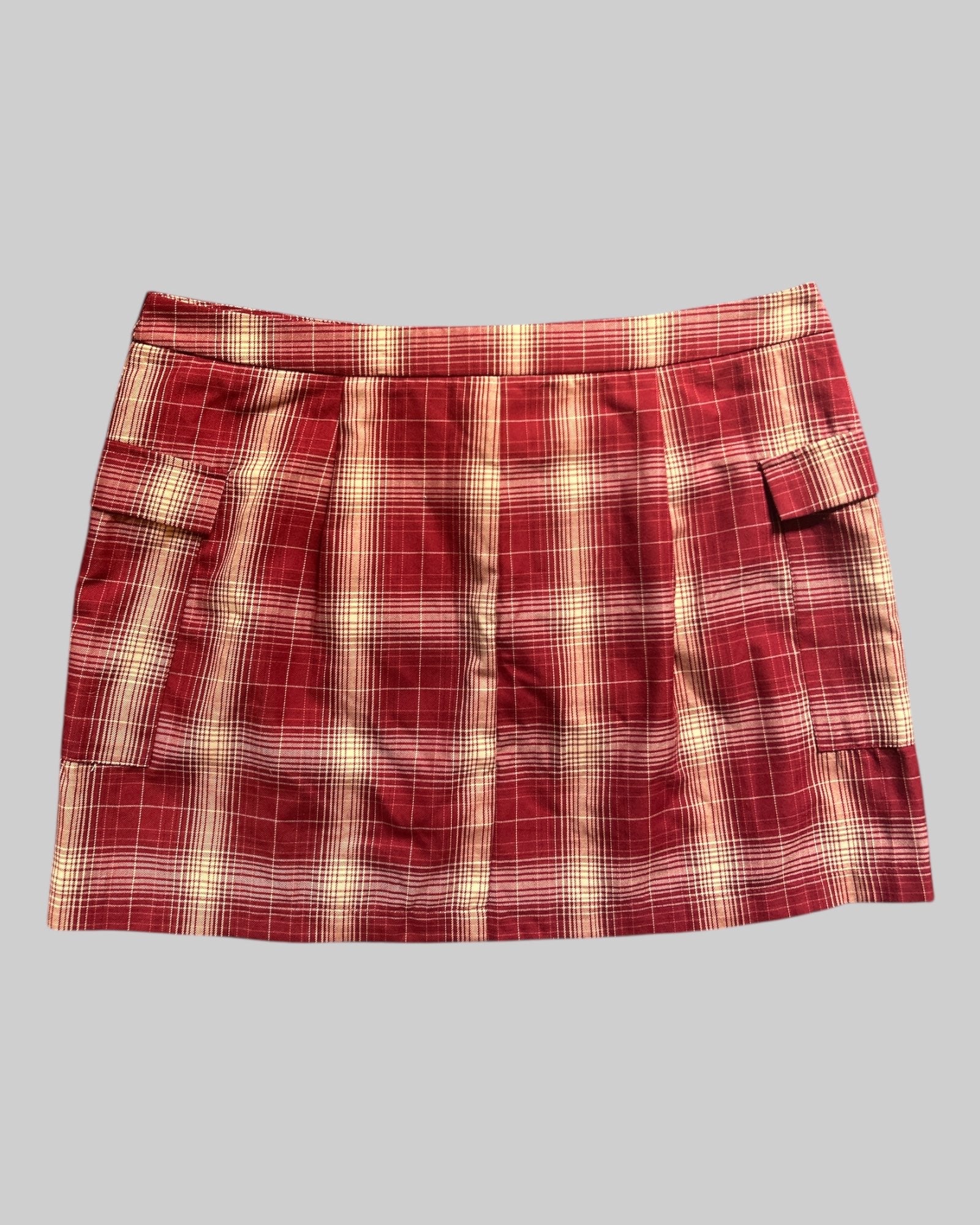 OX red white pink plaid short skirt with pockets and zipper