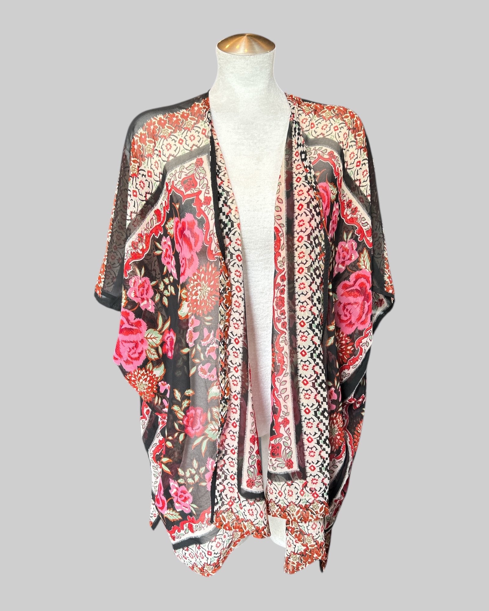 1x sheer light weight cardigan with maximalist print