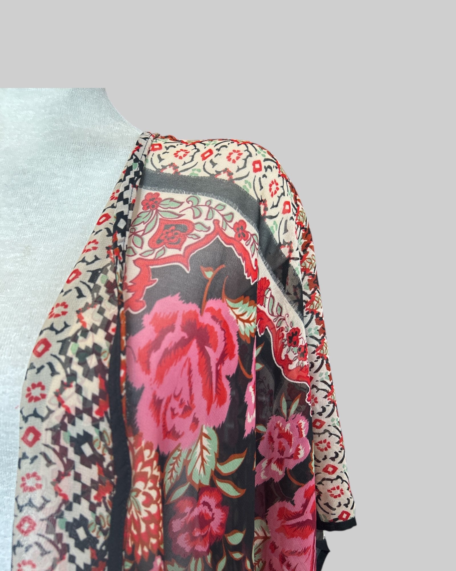 1x sheer light weight cardigan with maximalist print