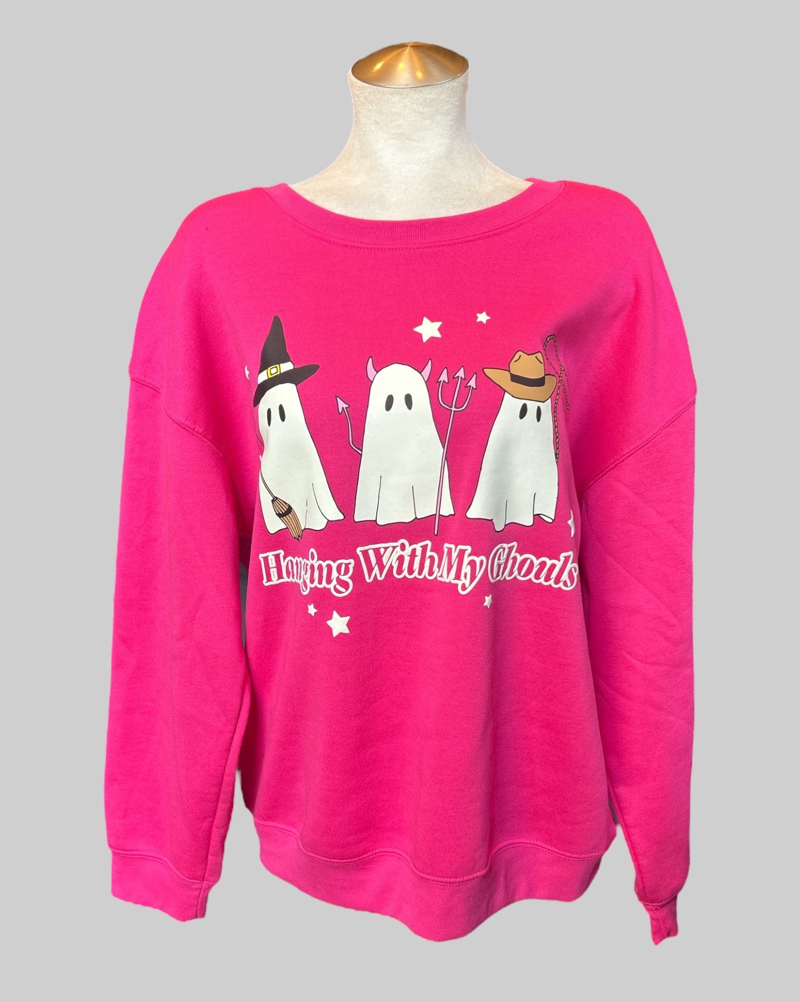 2x “hanging with my gouls” pink graphic crew neck sweater
