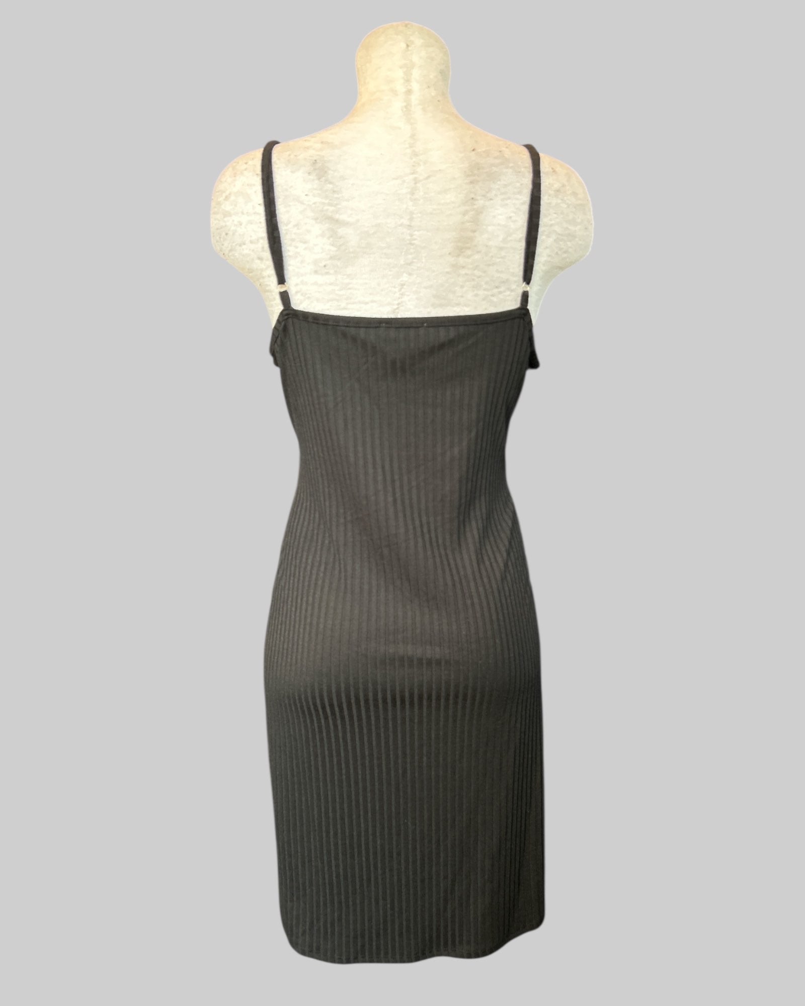 2x black ribbed stretchy body con dress with faux buttons