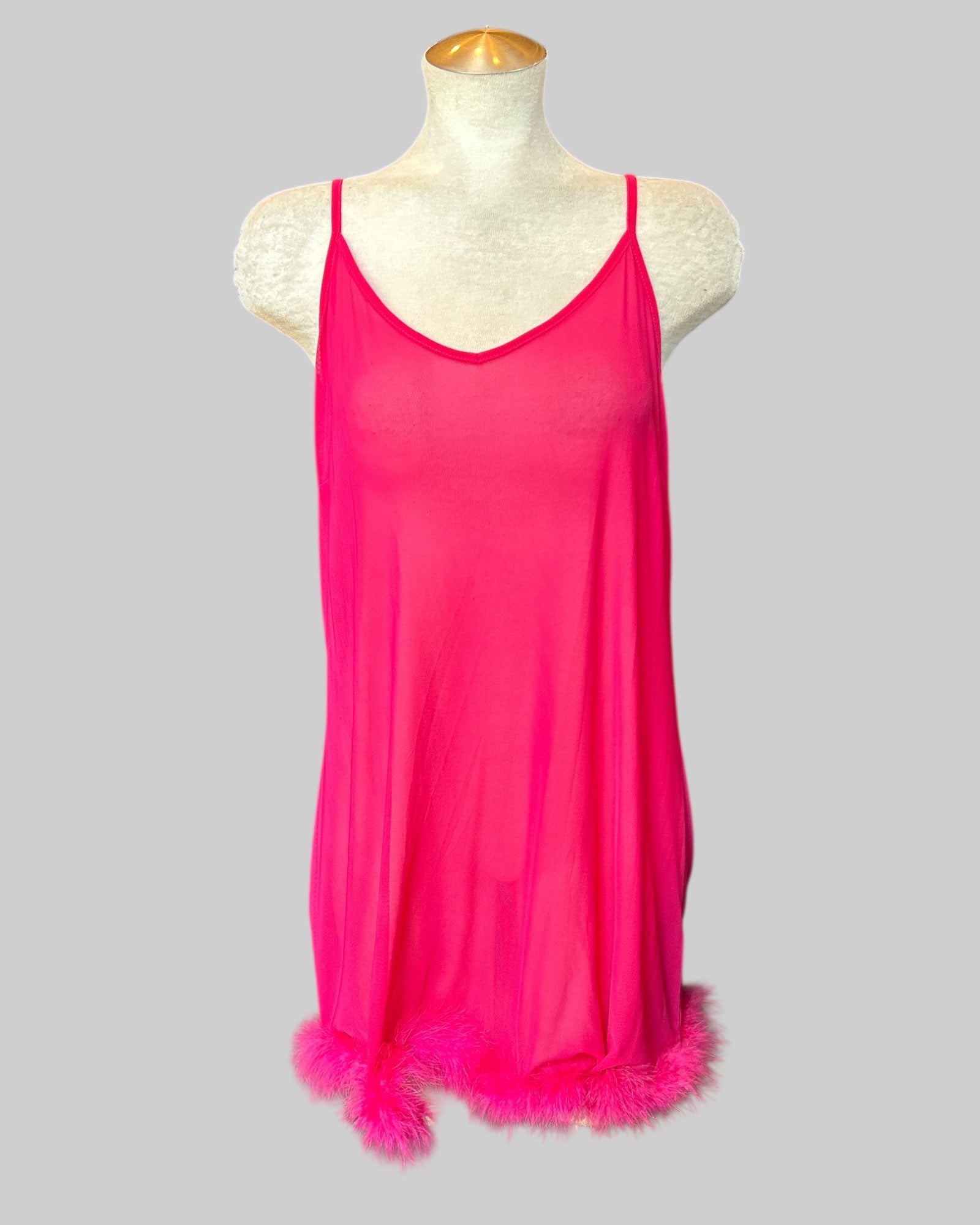 2x sheer pink body con dress with feather boa bottom