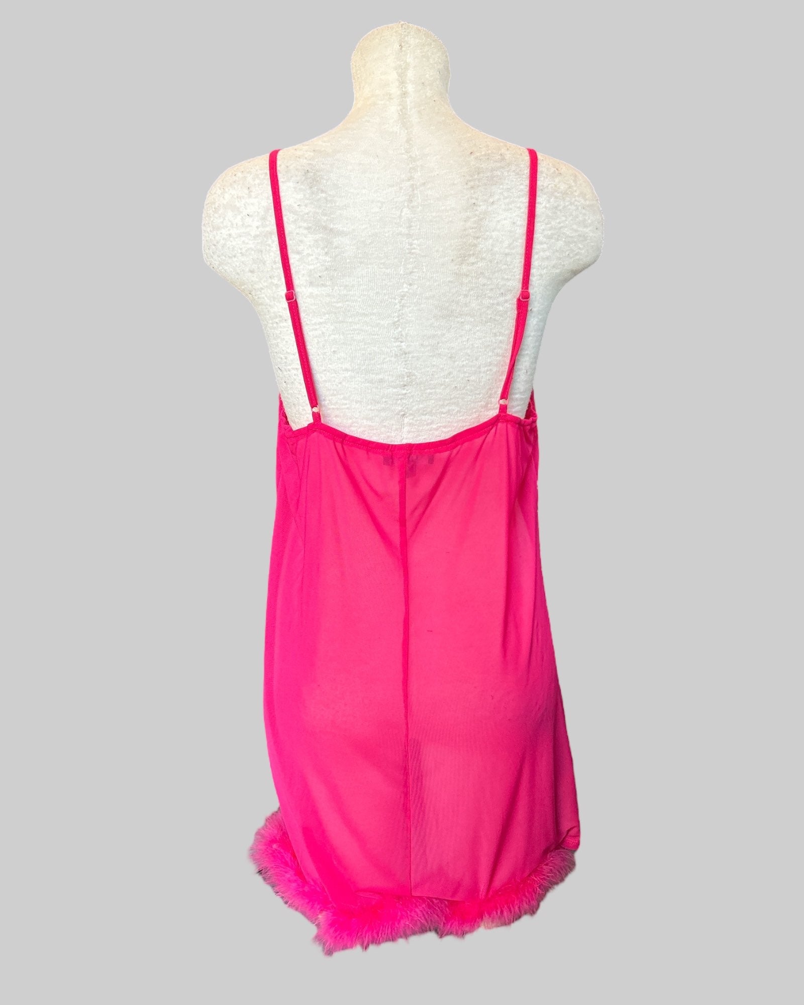2x sheer pink body con dress with feather boa bottom