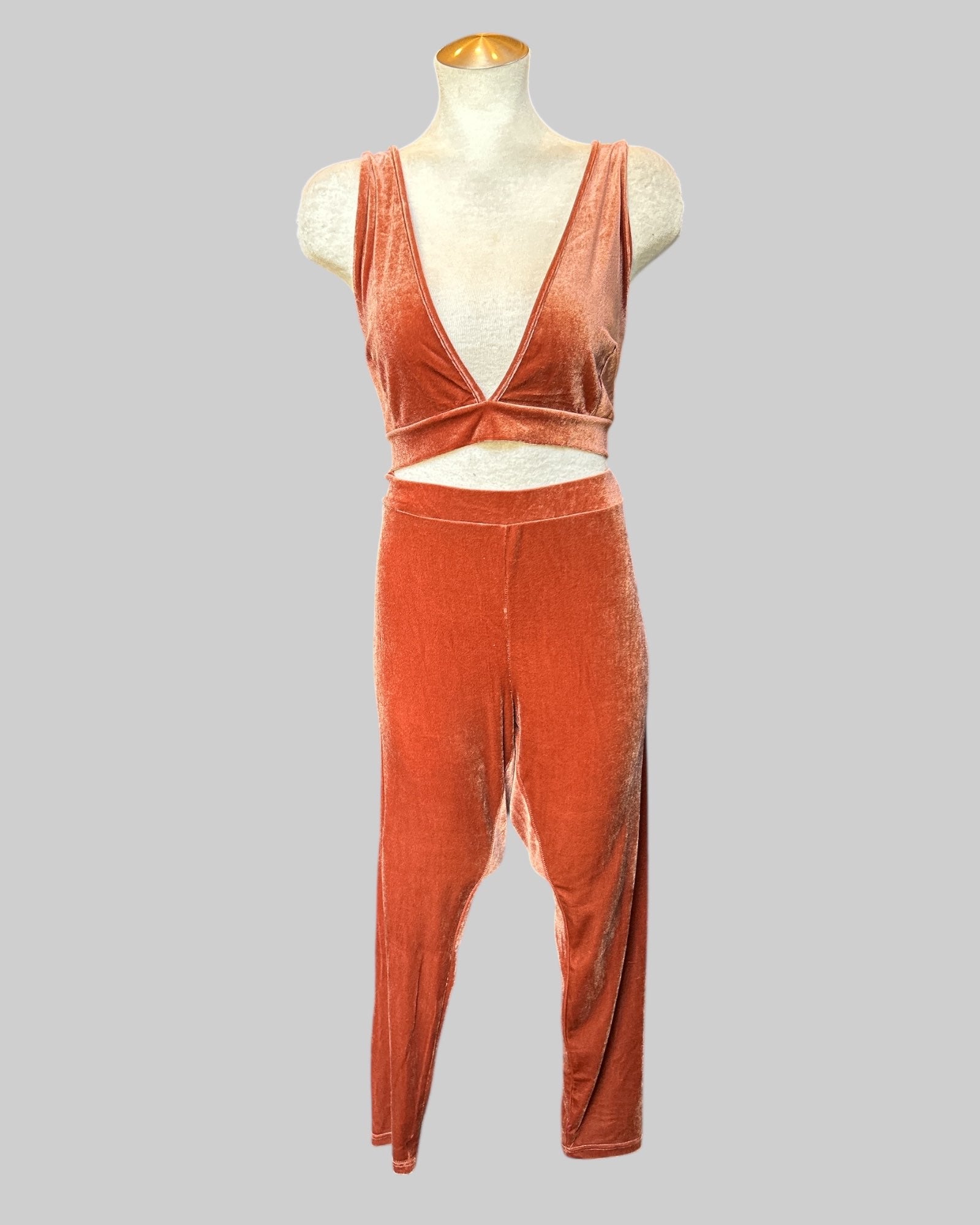2x orange velvet two piece set