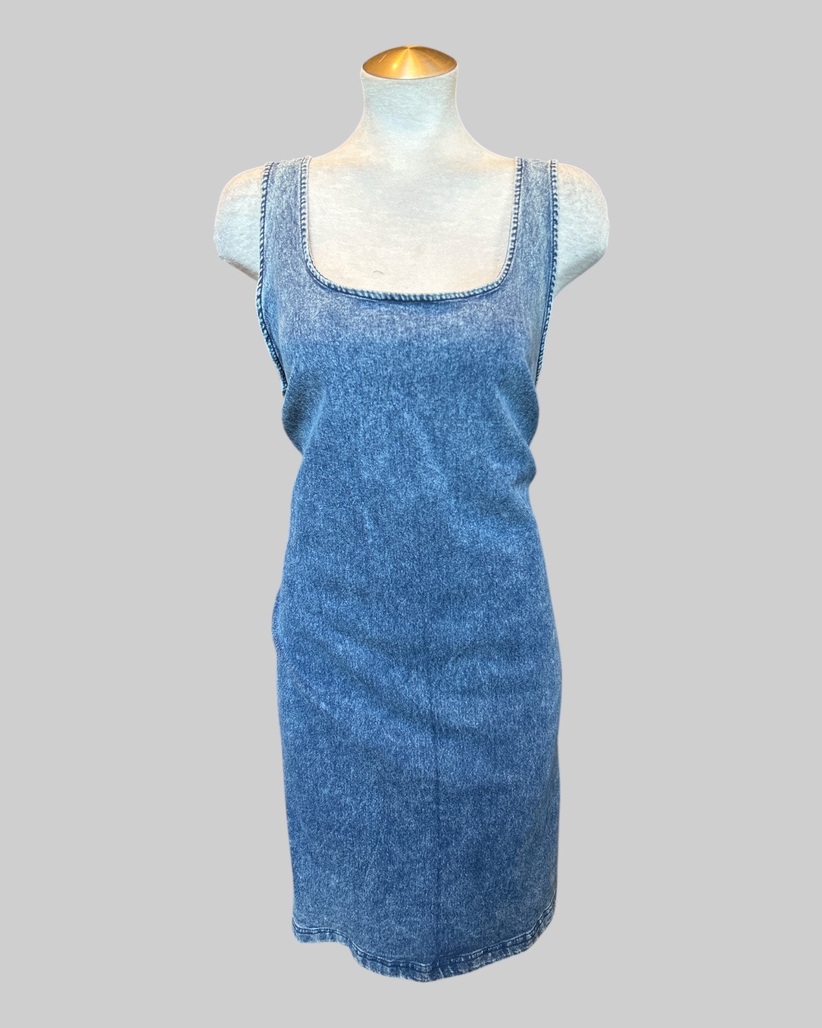 3X denim color very stretchy body con sleeveless dress