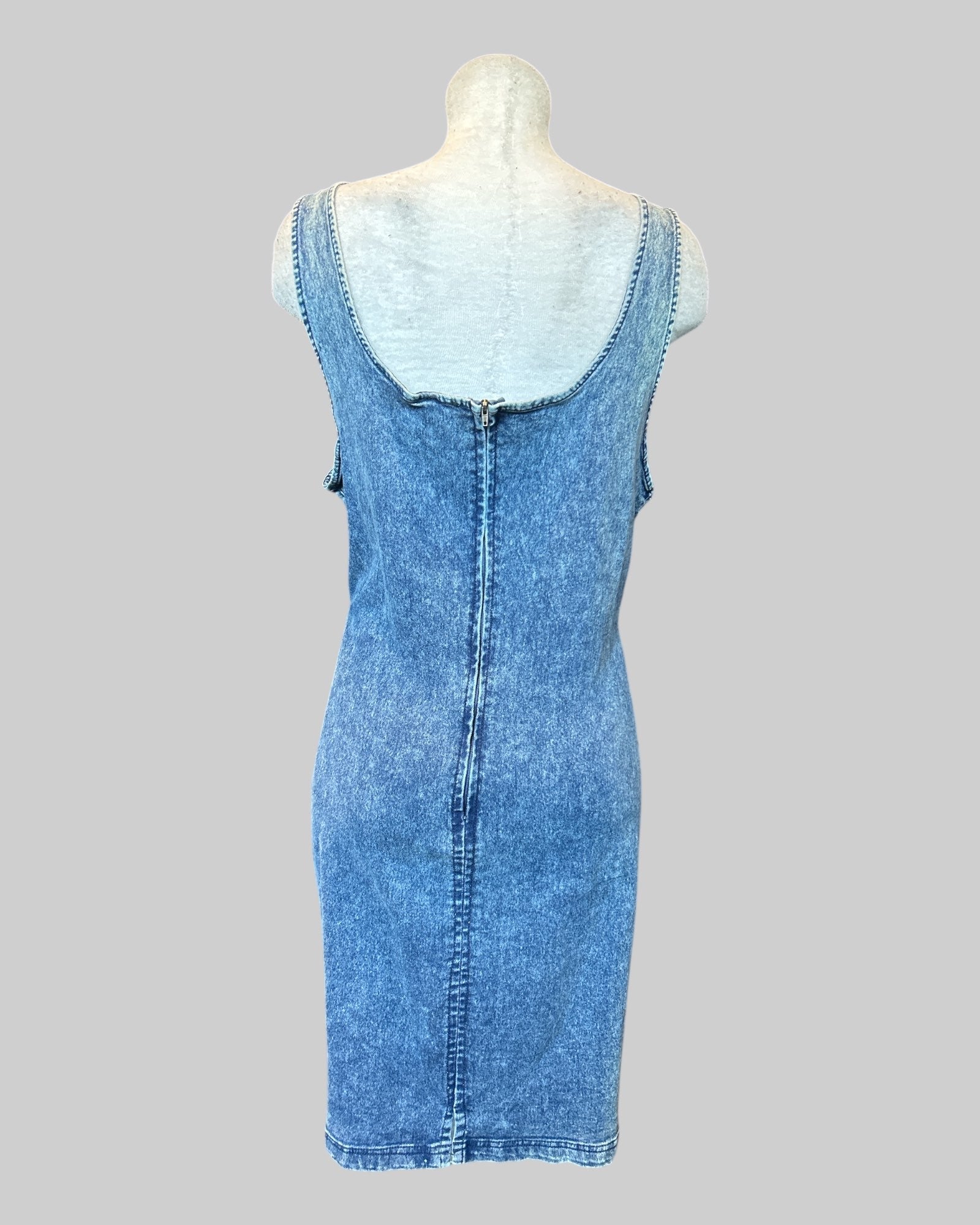 3X denim color very stretchy body con sleeveless dress