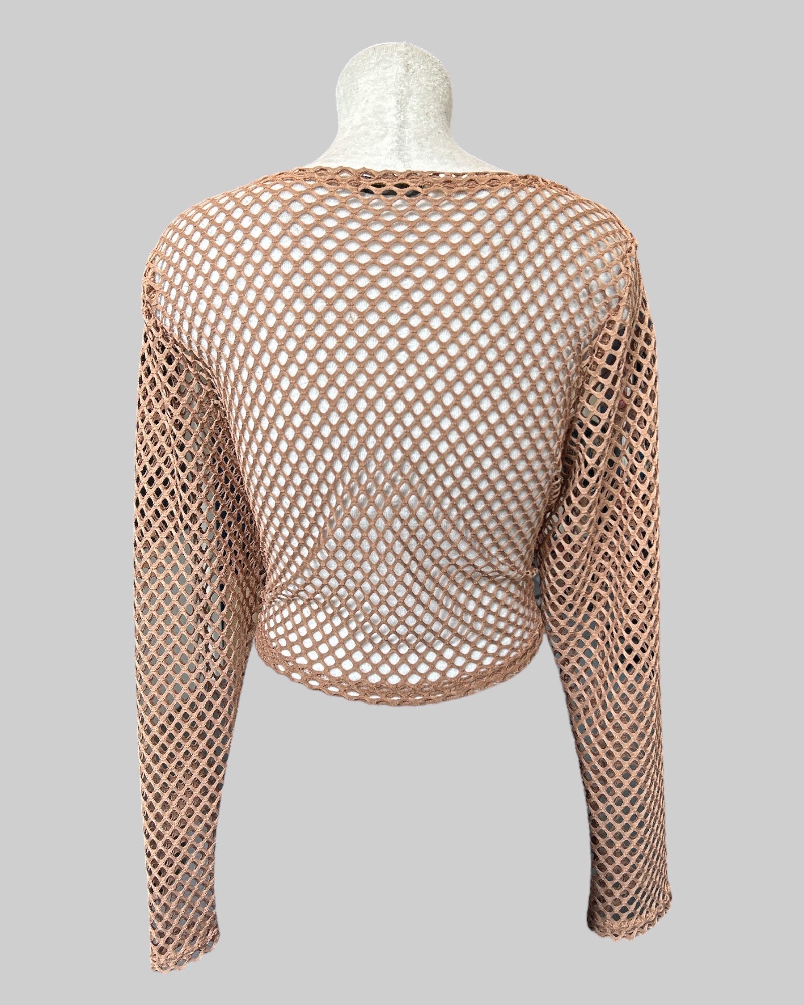 3x light brown mesh long sleeve cropped top