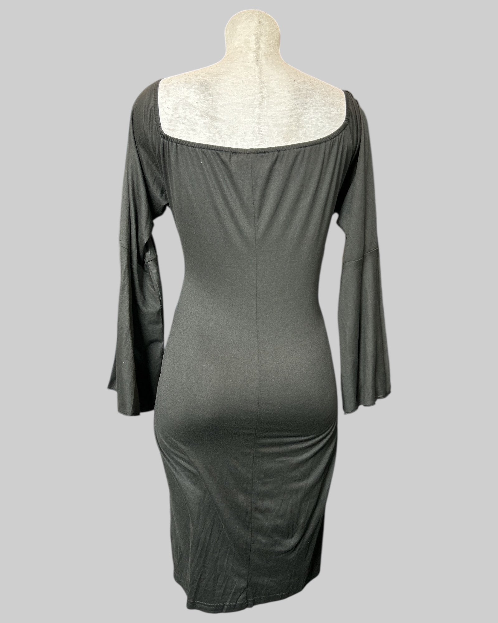 3x black very stretch body con dress with bell sleeves