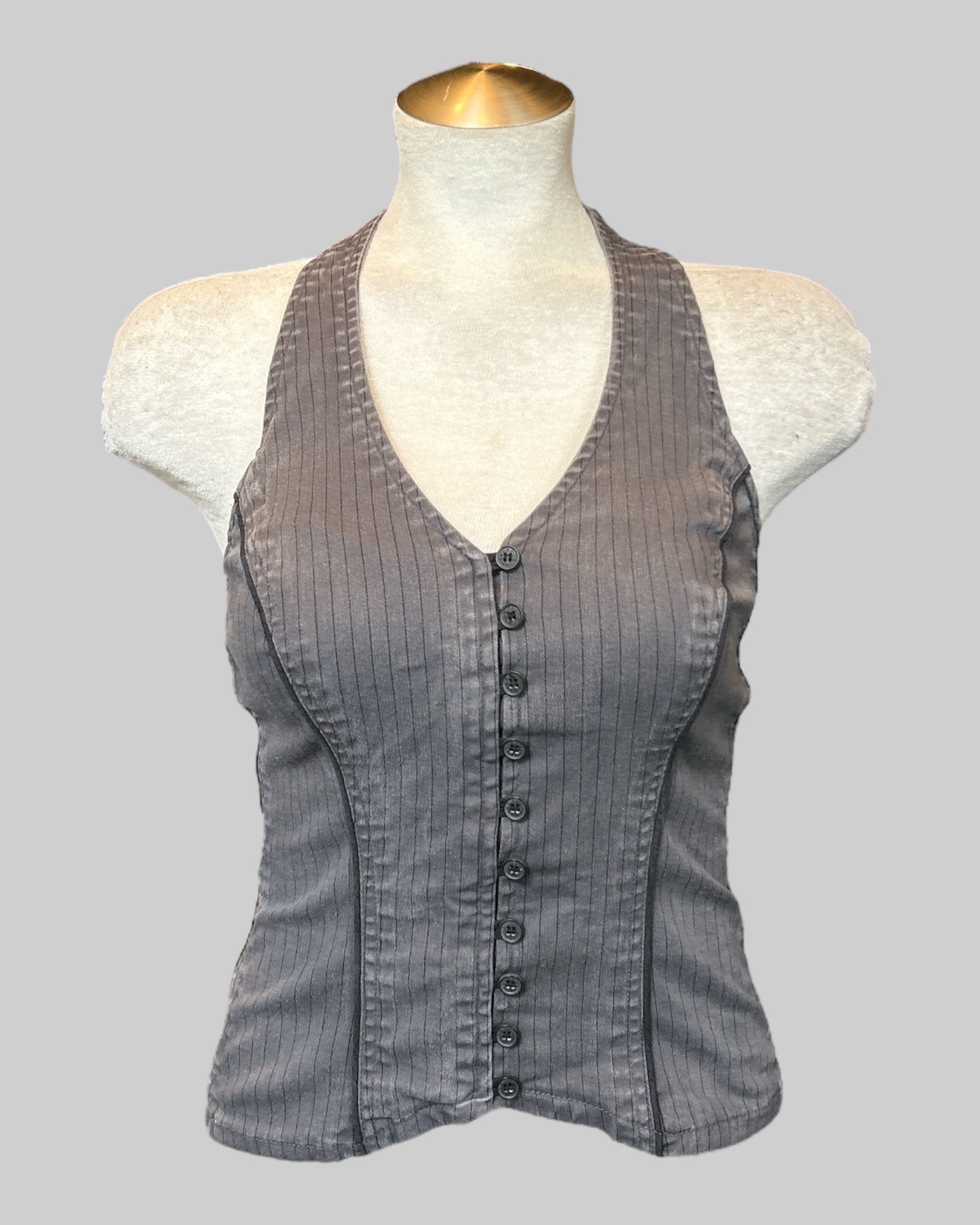 S Vintage tripp black and gray striped corset back halter top