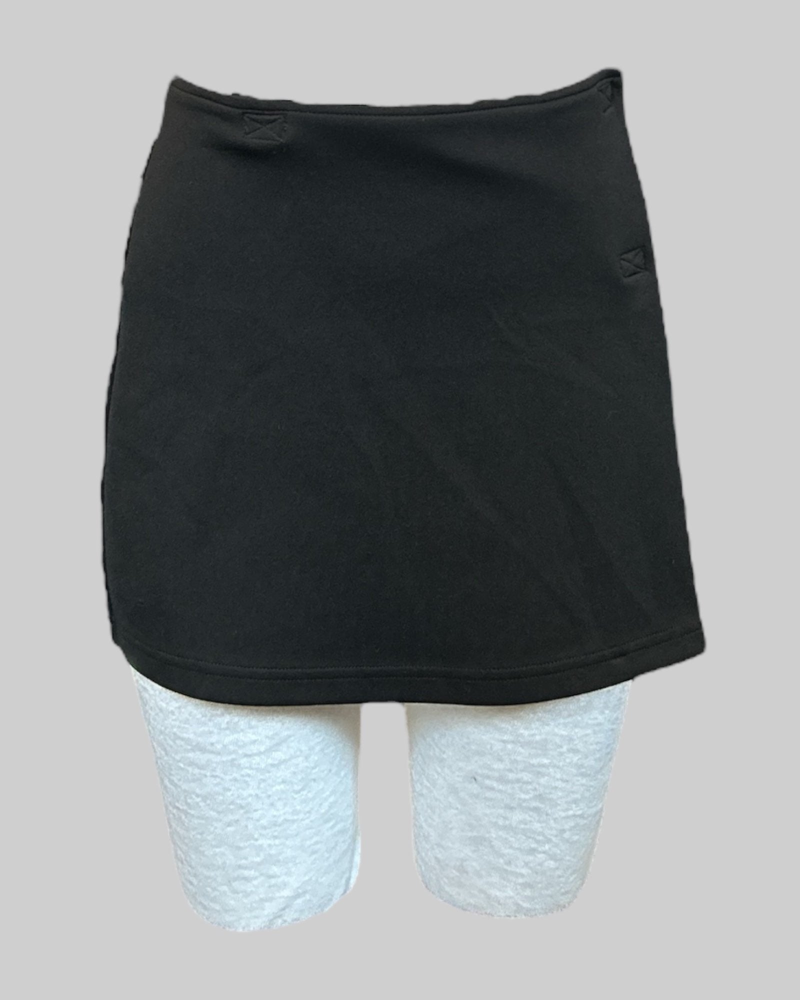 S Vintage mini black stretchy velcro wrap skirt