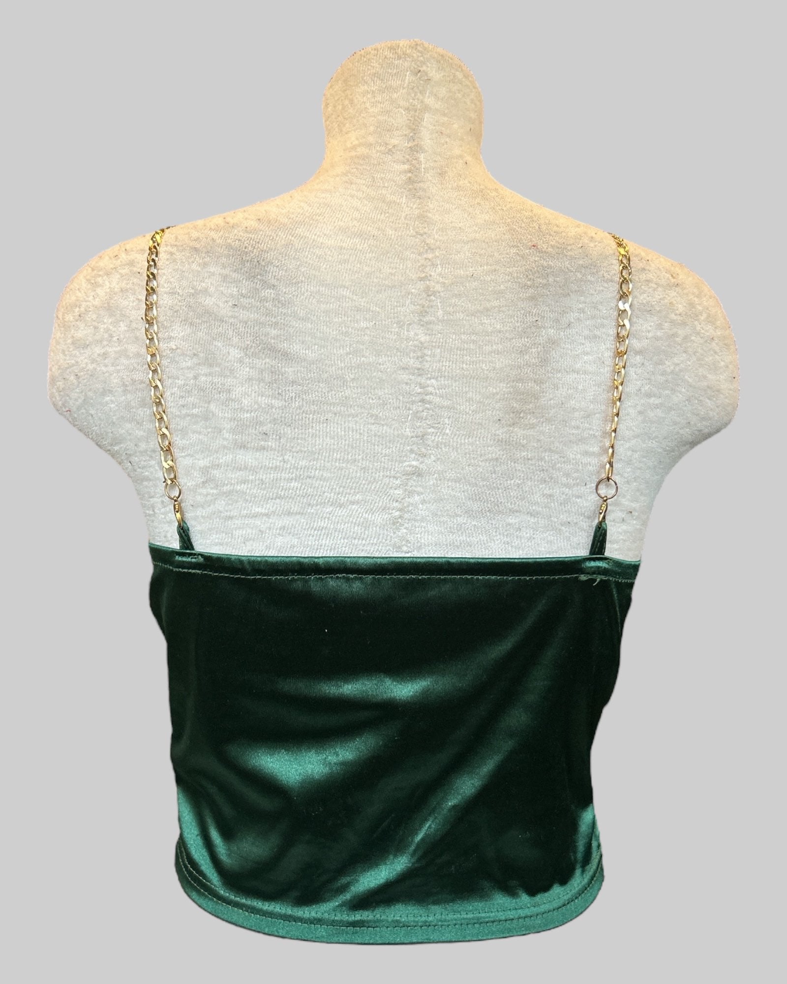 S Emerald green corset like cropped top with gold chain links